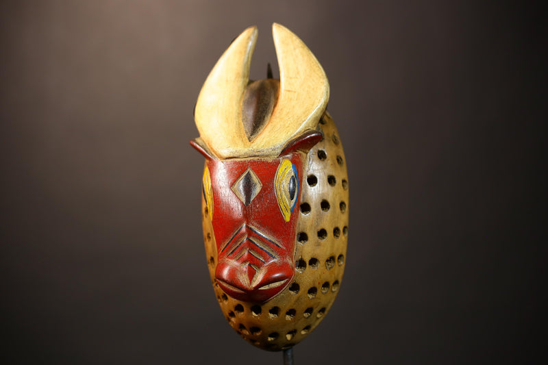 African Vintage Wood Mask | Bobo Bidjogo Bull Face | Unique Wall Art Decor | Handcrafted Cultural Accent for Your Home-G5065