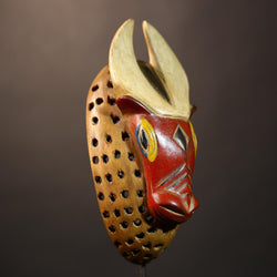 African Vintage Wood Mask | Bobo Bidjogo Bull Face | Unique Wall Art Decor | Handcrafted Cultural Accent for Your Home-G5065