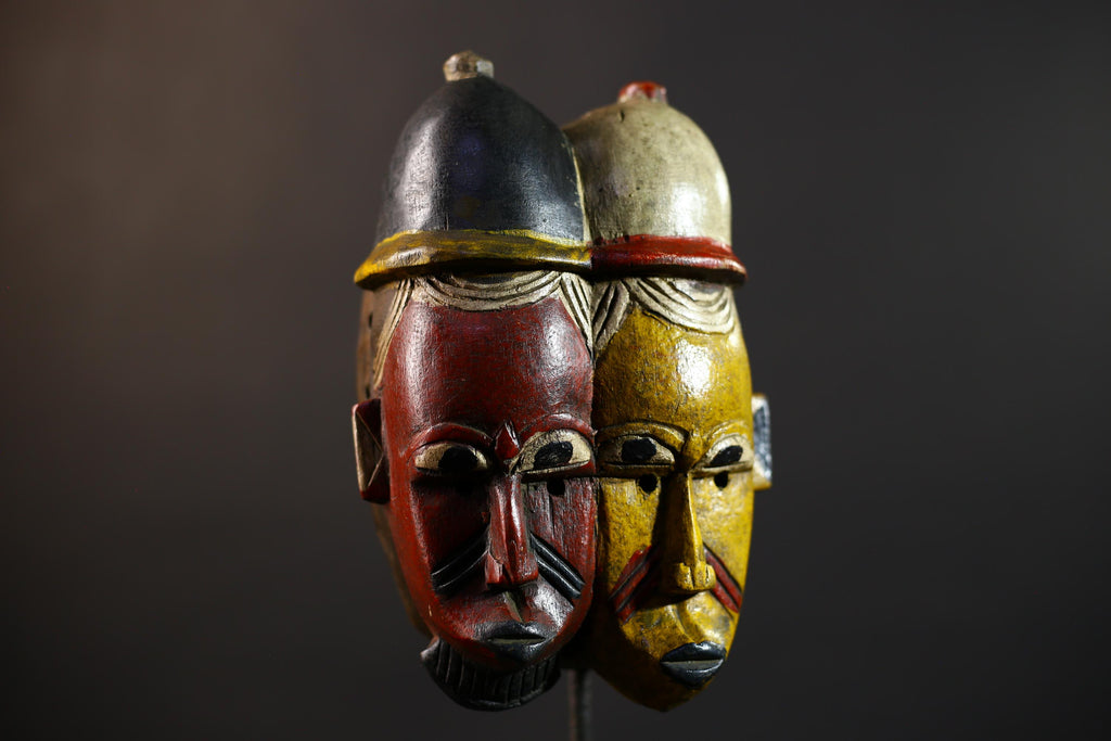 African Wood Baule Two-Faced Mask | Antique Carved Tribal Wall Decor | Unique Gift -G5167