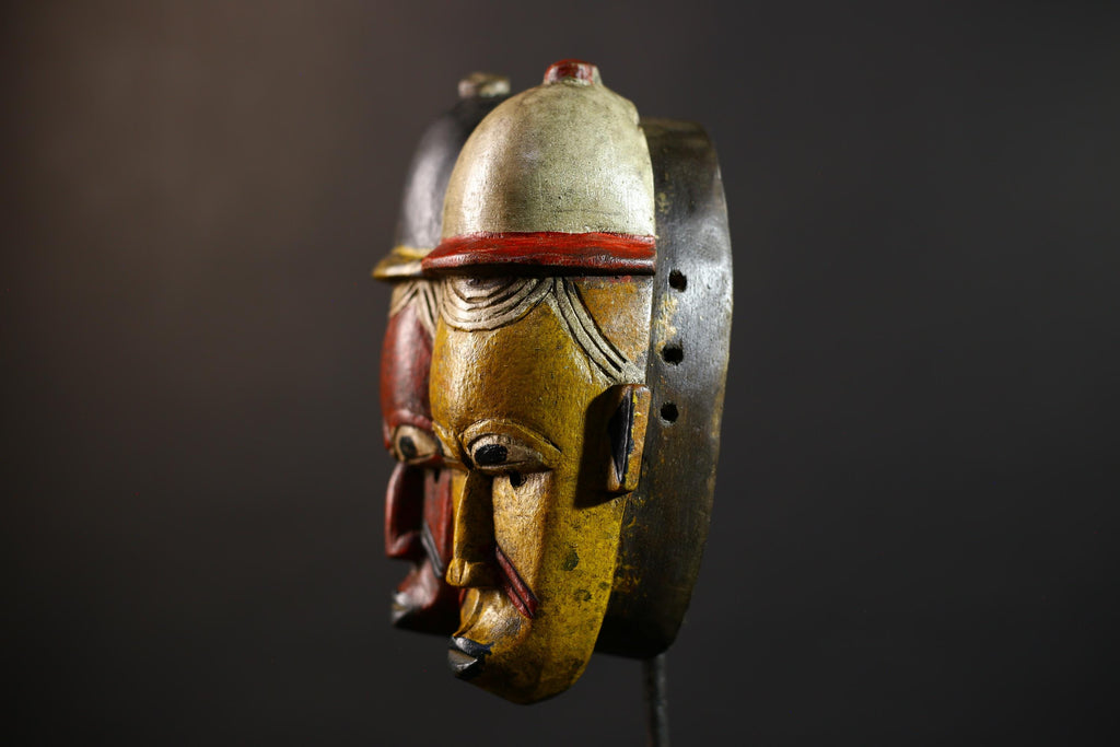 African Wood Baule Two-Faced Mask | Antique Carved Tribal Wall Decor | Unique Gift -G5167