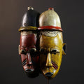 African Wood Baule Two-Faced Mask | Antique Carved Tribal Wall Decor | Unique Gift -G5167