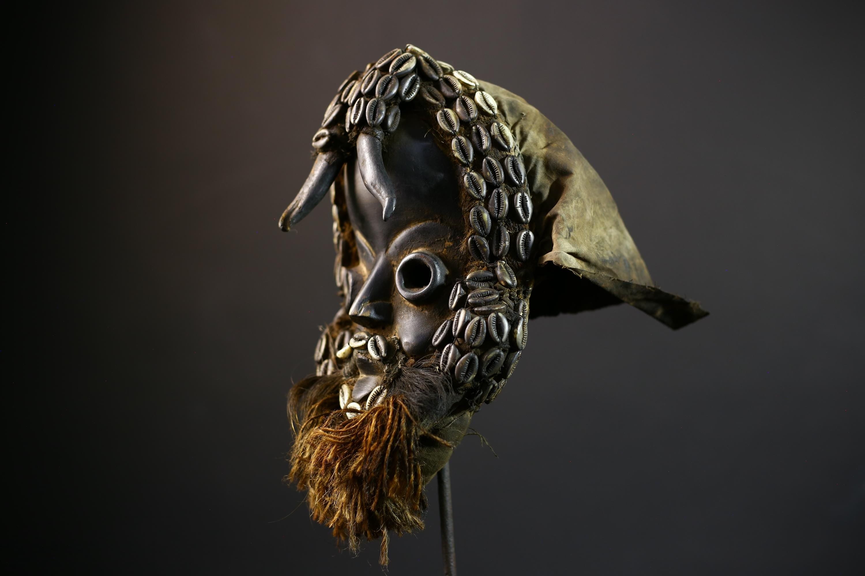 African Vintage Dan Mask | Antique Shells | Wood Wall Decor | Kran Collectible | Unique Home Art-G5177