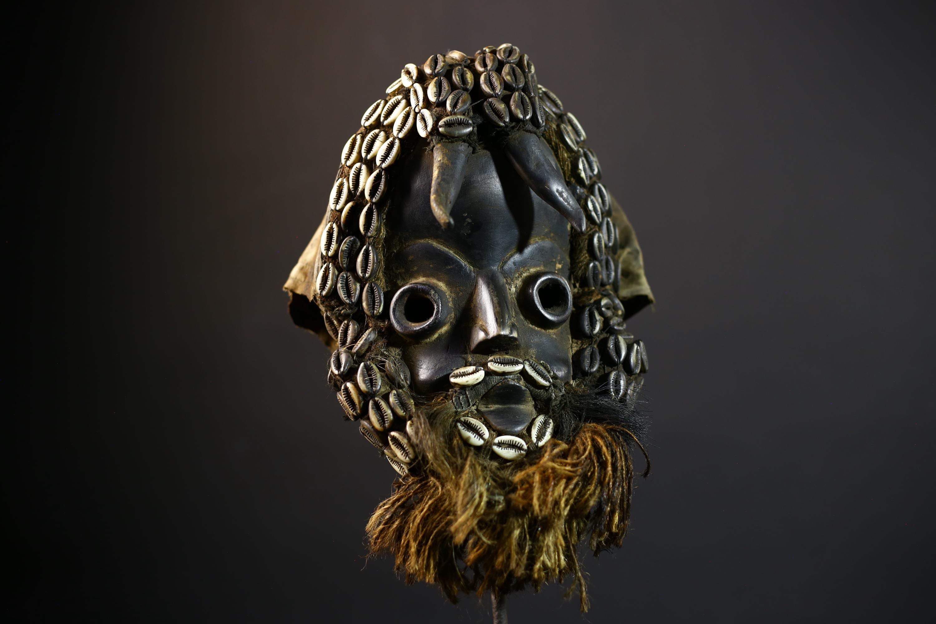African Vintage Dan Mask | Antique Shells | Wood Wall Decor | Kran Collectible | Unique Home Art-G5177
