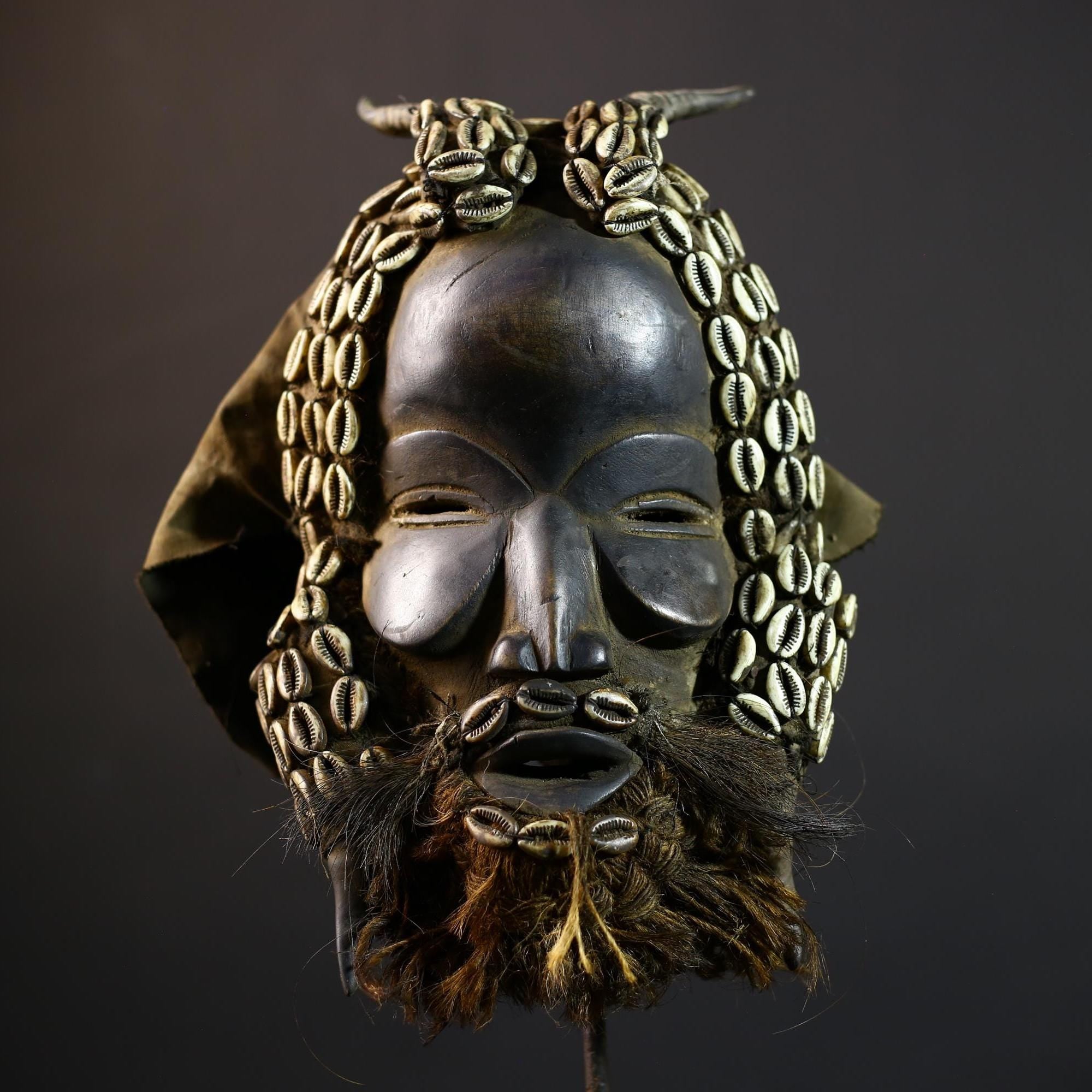 African Vintage Dan Mask | Antique Shells | Wood Art | Unique Wall Decor | Collectible Home Accent-G5176