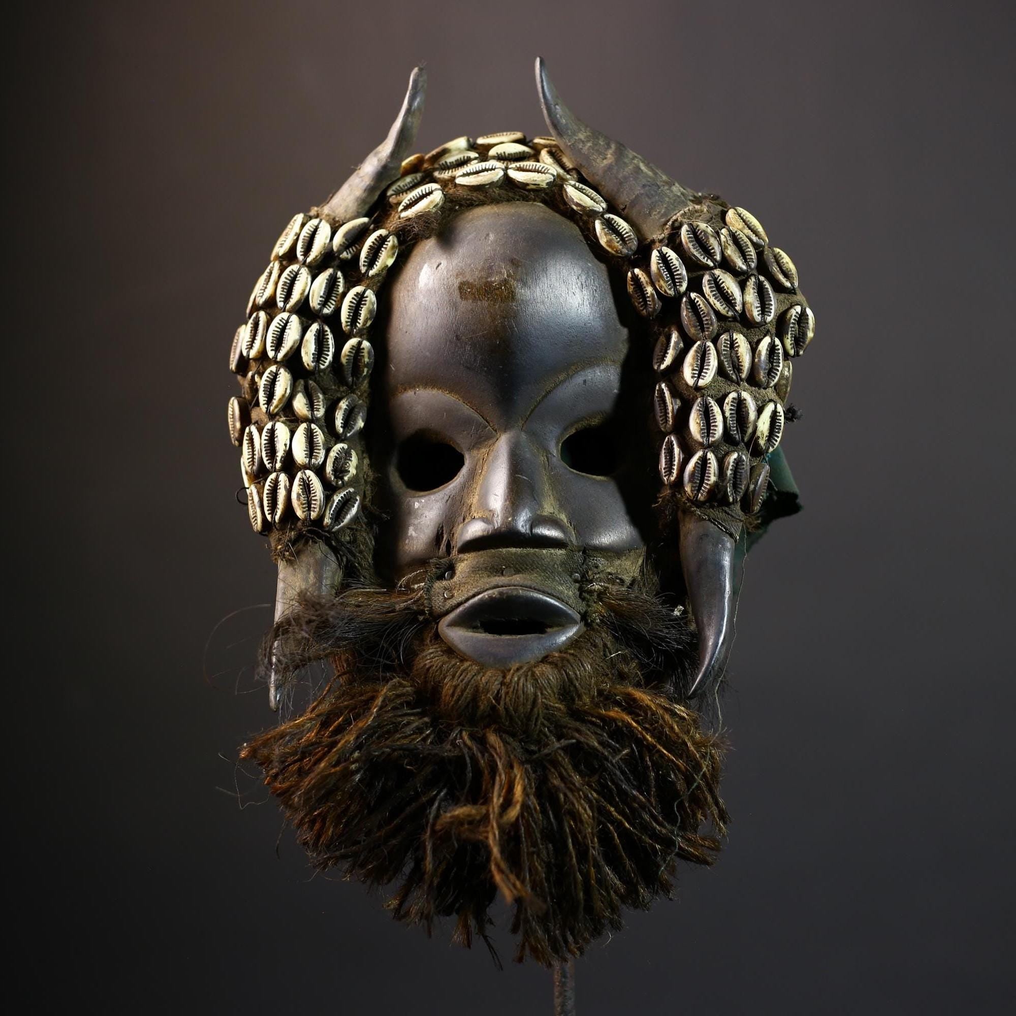 African Vintage Dan Mask | Antique Shells | Wood Wall Decor | Kran Figure Art | Unique Collector's Piece-G5175