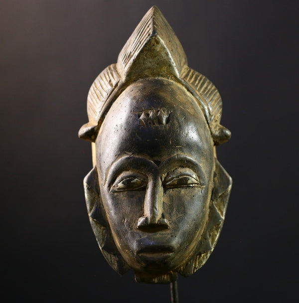 African Baule Tribal Mask Hand Carved Wood Face Côte d’Ivoire Ritual Art Decor Vintage Wall Hanging Sculpture Collectible-G1987