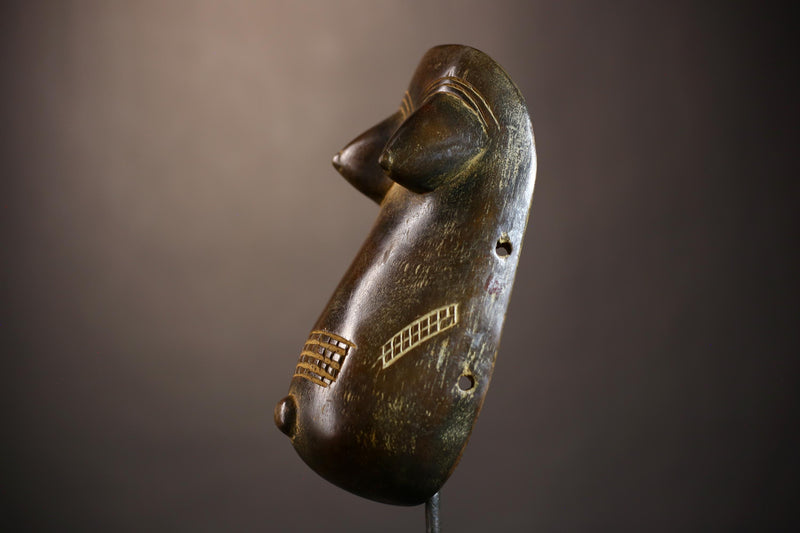 African tribal carved female mask wooden sculpture with breasts engraved scarification patterns ethnic art wall hanging decor-G5110