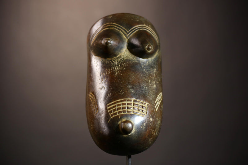 African tribal carved female mask wooden sculpture with breasts engraved scarification patterns ethnic art wall hanging decor-G5110
