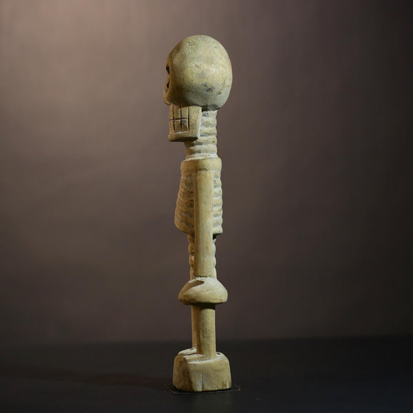 African tribal skeleton figure carved wood statue handmade ethnic art West Africa vintage style home decor cultural sculpture G5107