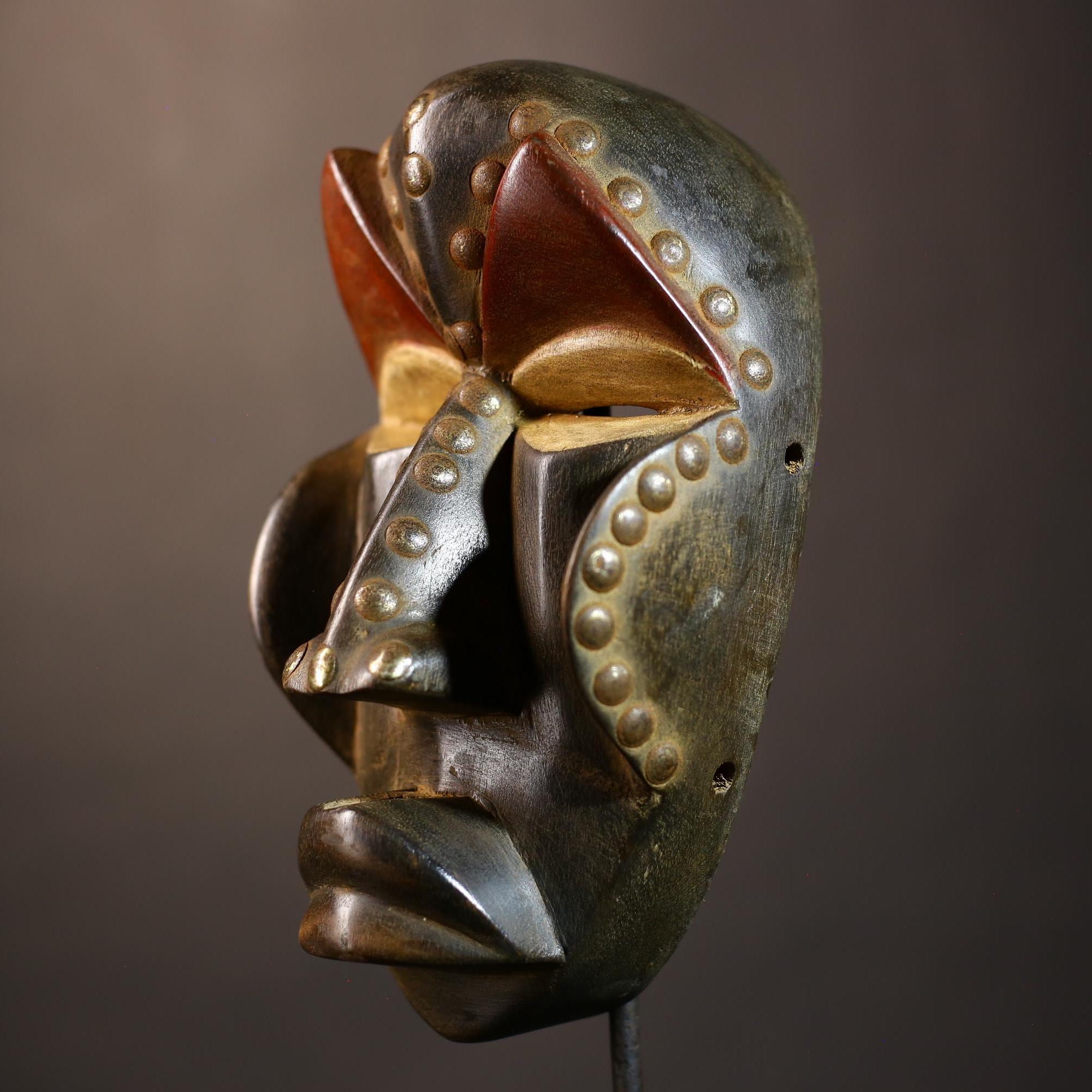 African Vintage Mask | Hand-Carved Dan Wooden Wall Decor | Unique Tribal Art | Ethnic Home Accent | Cultural Wall Hanging -G5102