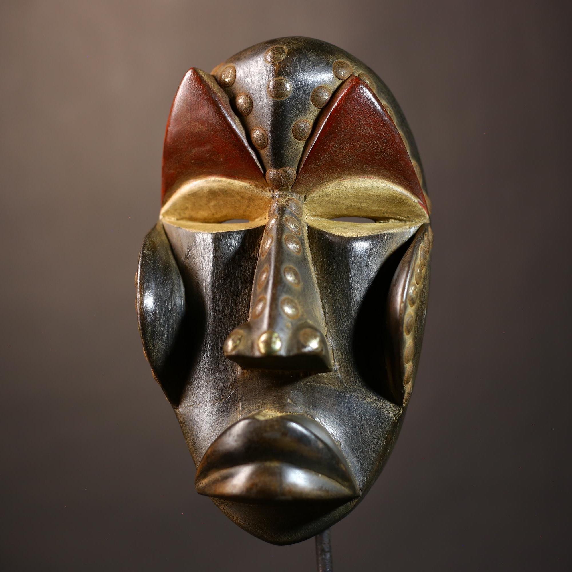 African Vintage Mask | Hand-Carved Dan Wooden Wall Decor | Unique Tribal Art | Ethnic Home Accent | Cultural Wall Hanging -G5102