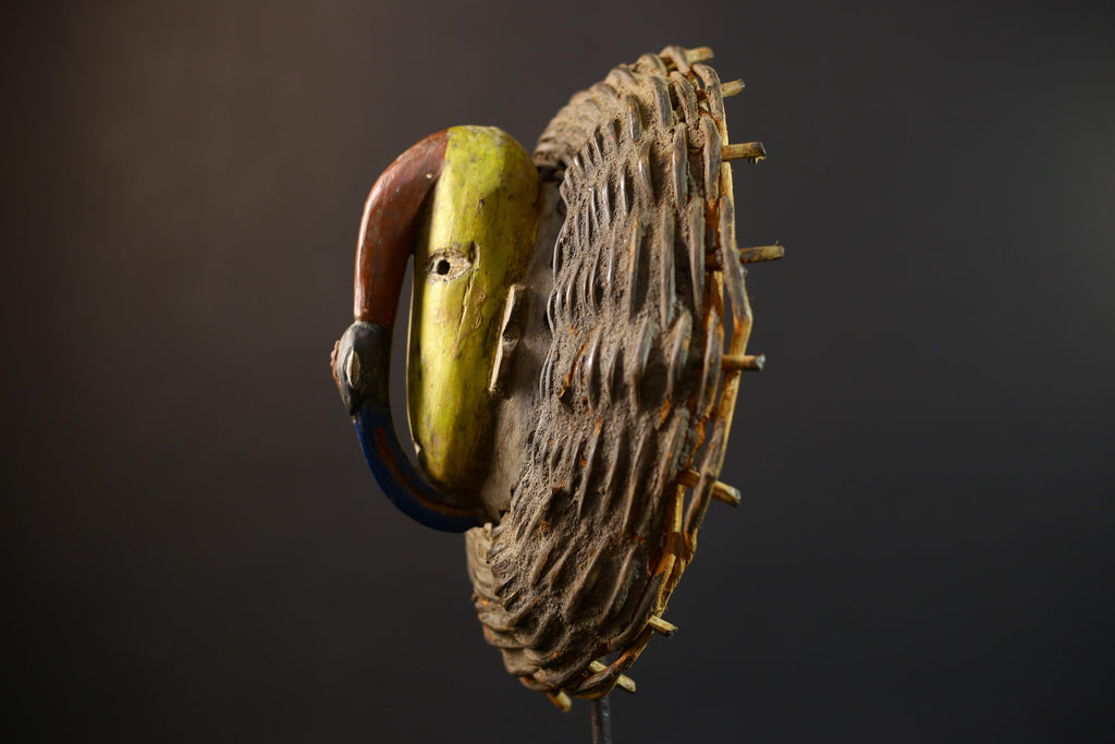 African Wood Mask Antiques | GURO Tribal Mask | Woven Wicker Wall Decor | Unique Cultural Art | Handcrafted Home Decor-G5184