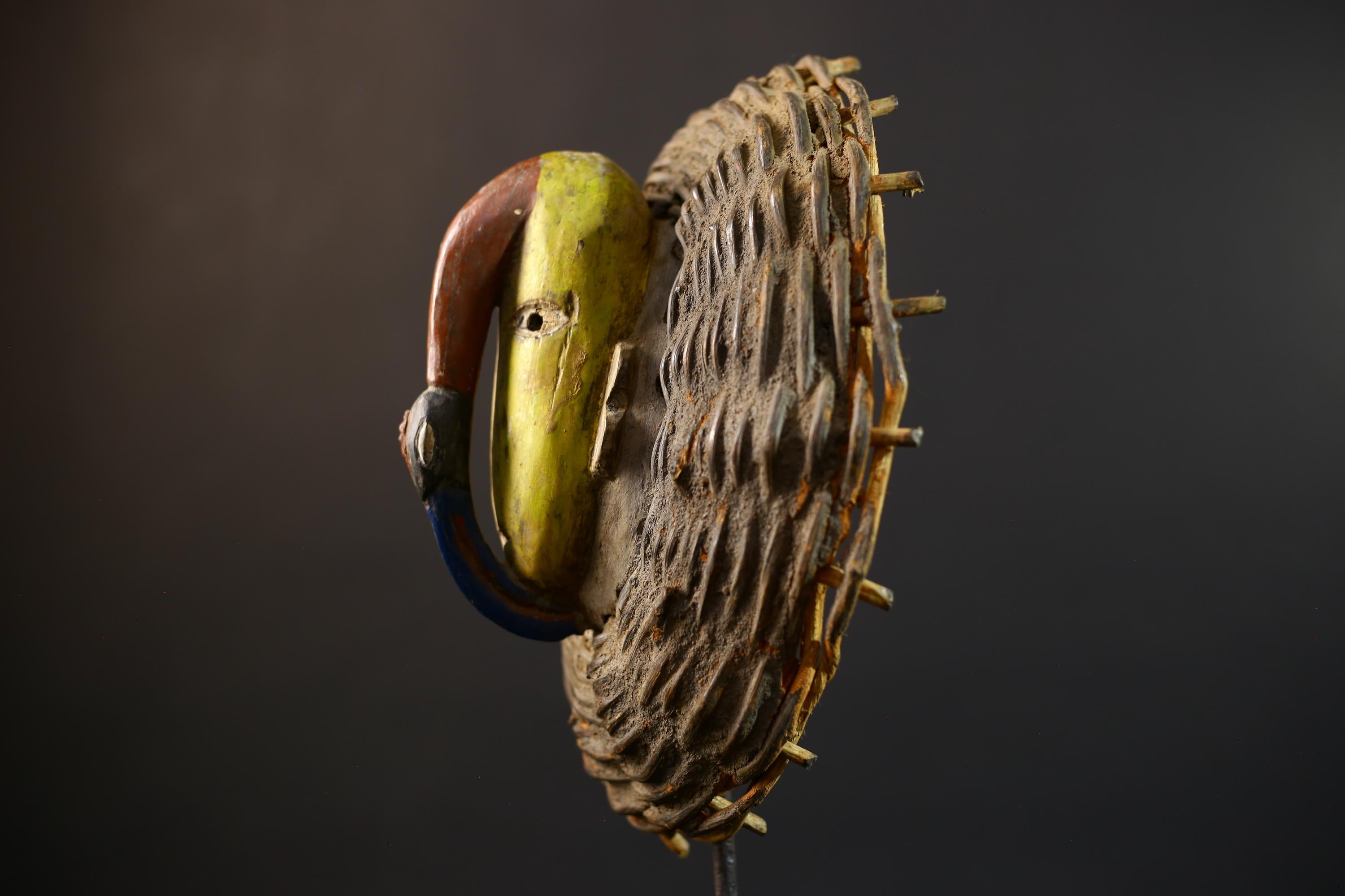 African Wood Mask Antiques | GURO Tribal Mask | Woven Wicker Wall Decor | Unique Cultural Art | Handcrafted Home Decor-G5184