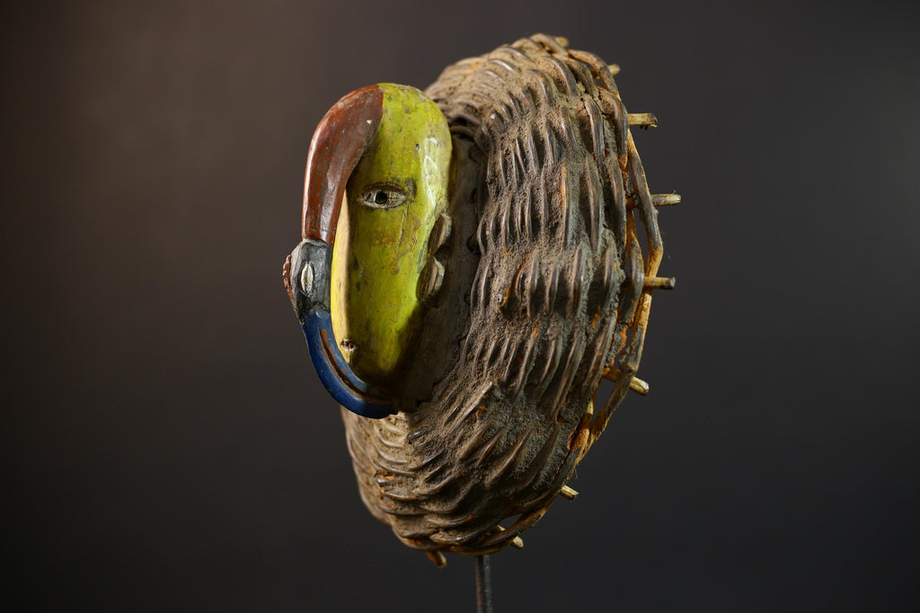 African Wood Mask Antiques | GURO Tribal Mask | Woven Wicker Wall Decor | Unique Cultural Art | Handcrafted Home Decor-G5184