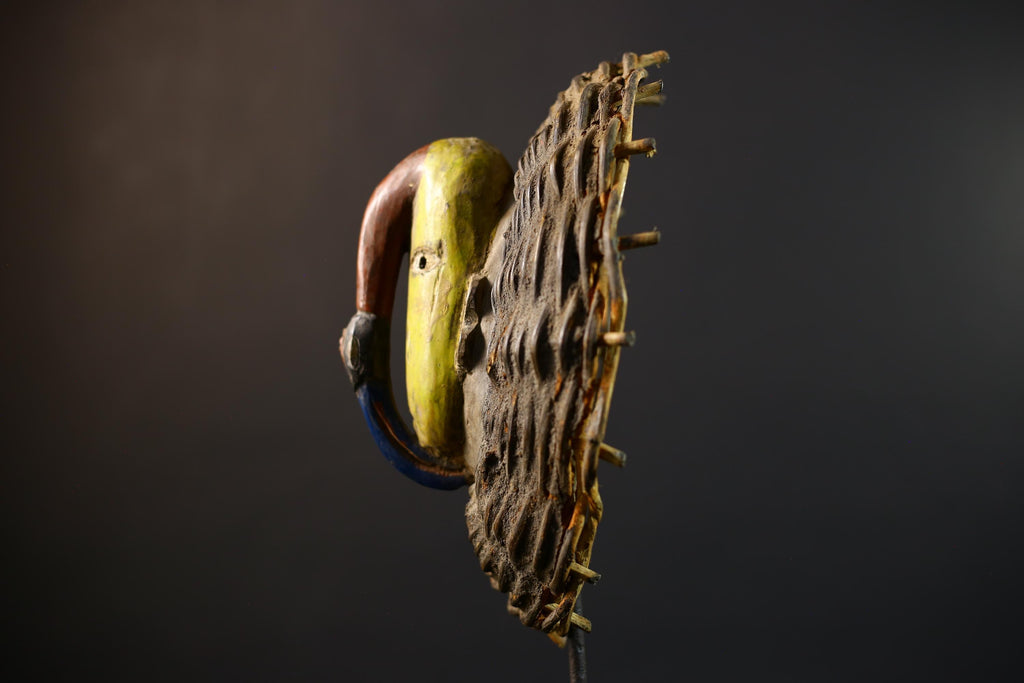 African Wood Mask Antiques | GURO Tribal Mask | Woven Wicker Wall Decor | Unique Cultural Art | Handcrafted Home Decor-G5184
