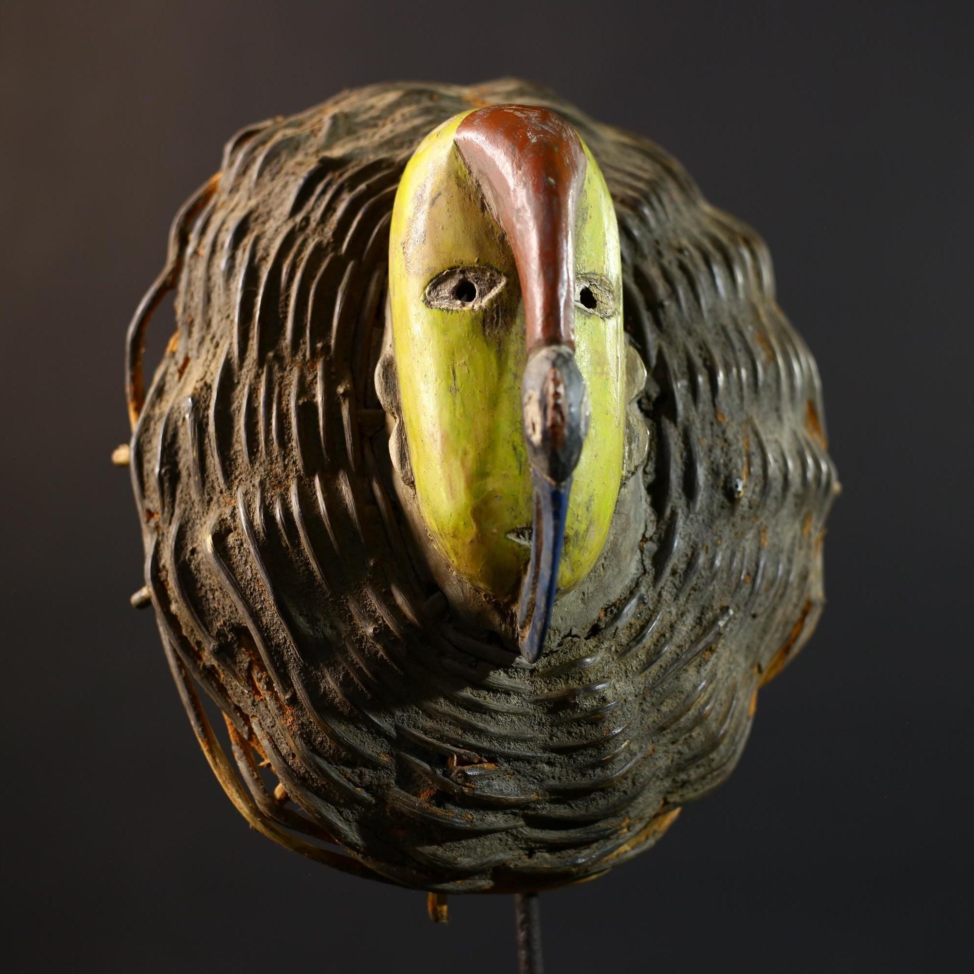 African Wood Mask Antiques | GURO Tribal Mask | Woven Wicker Wall Decor | Unique Cultural Art | Handcrafted Home Decor-G5184