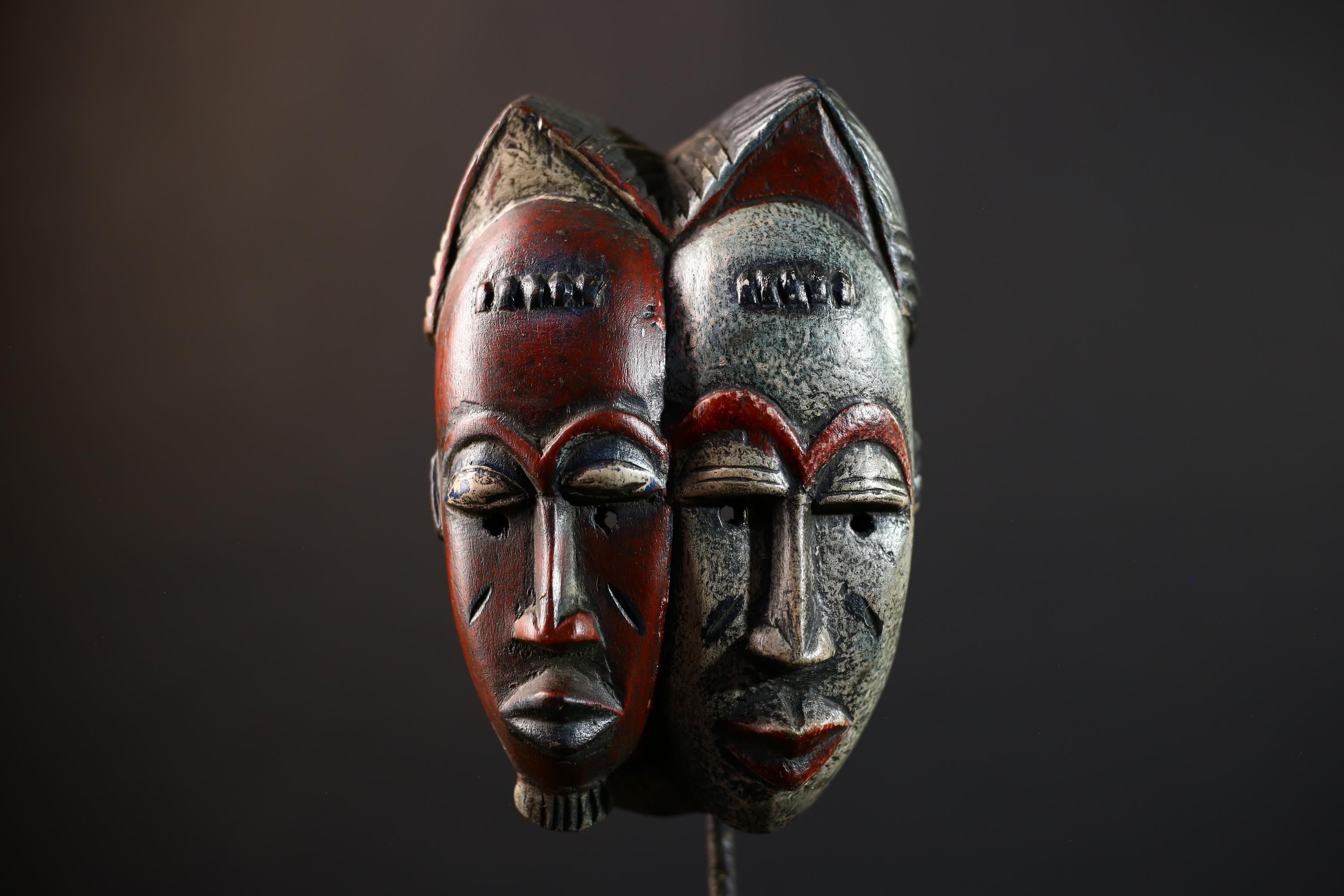African Wood Baule Mask | Antique Two-Faced Tribal Wall Decor | Unique Handcrafted Art | Cultural Home Accent Piece-G5181
