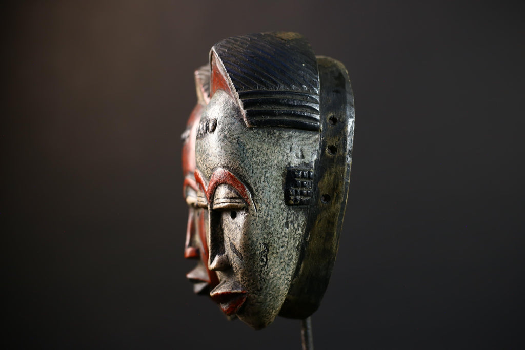 African Wood Baule Mask | Antique Two-Faced Tribal Wall Decor | Unique Handcrafted Art | Cultural Home Accent Piece-G5181