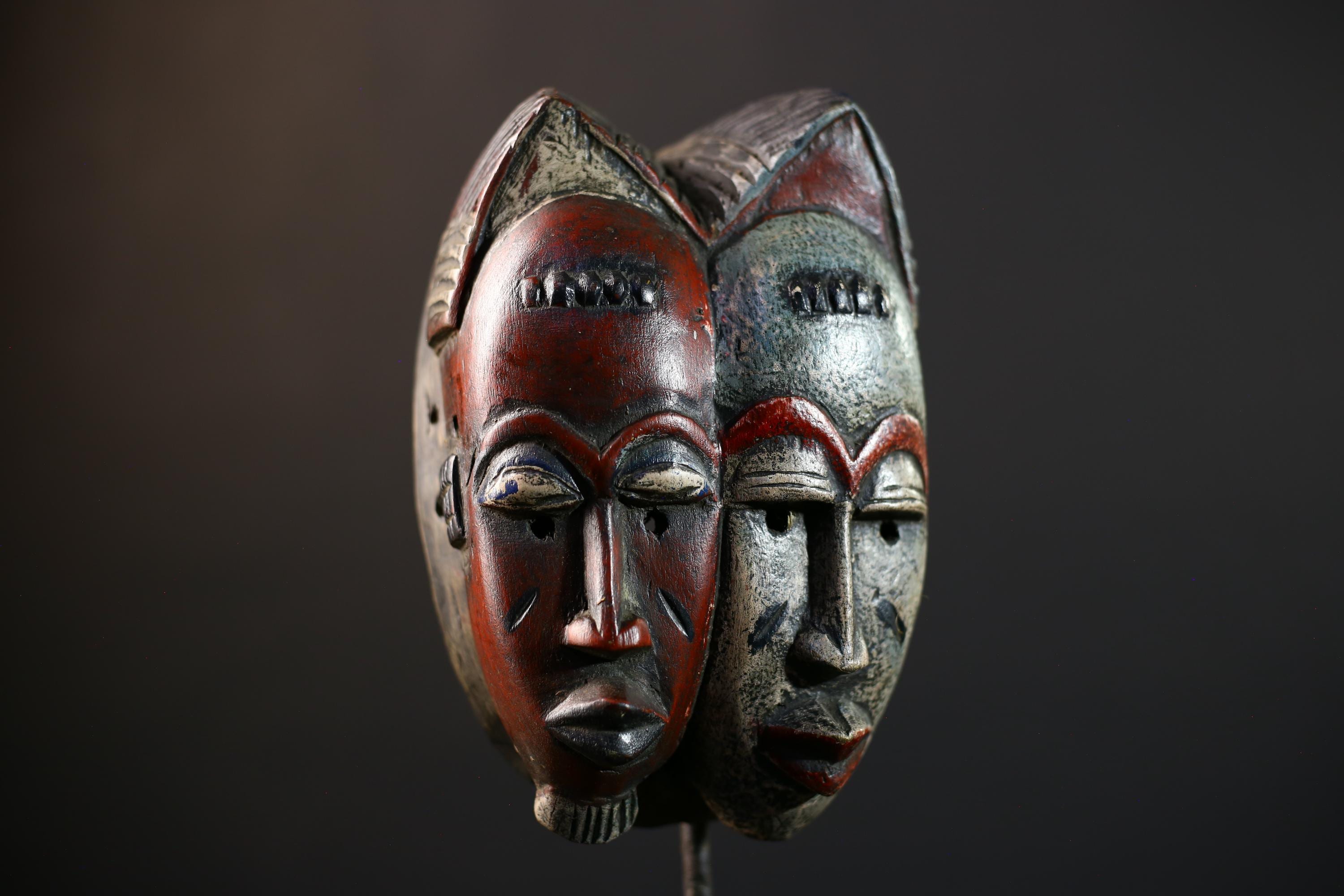 African Wood Baule Mask | Antique Two-Faced Tribal Wall Decor | Unique Handcrafted Art | Cultural Home Accent Piece-G5181