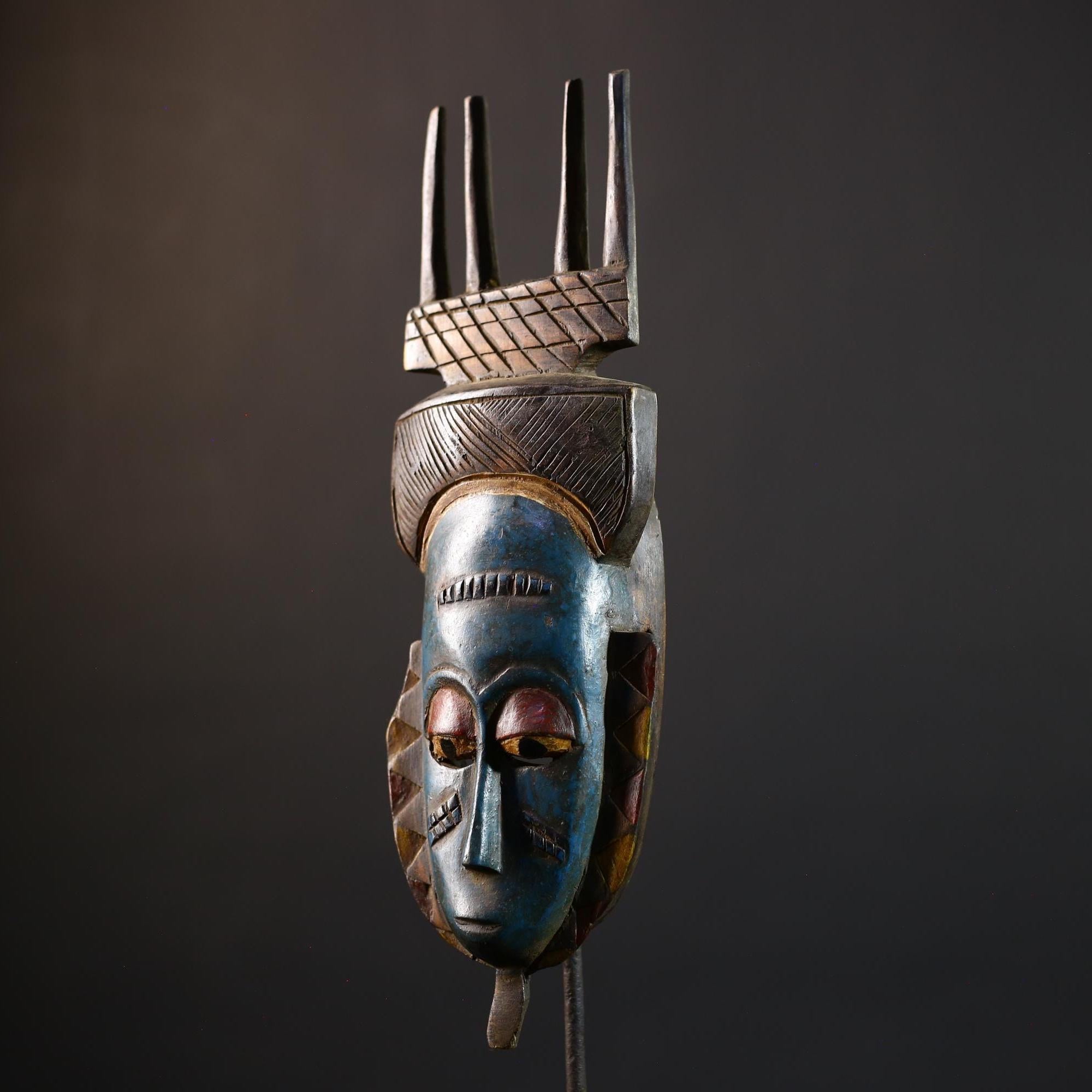African Masks Antiques Tribal Face Vintage Wood Guro Baule Wall Decor-G5179