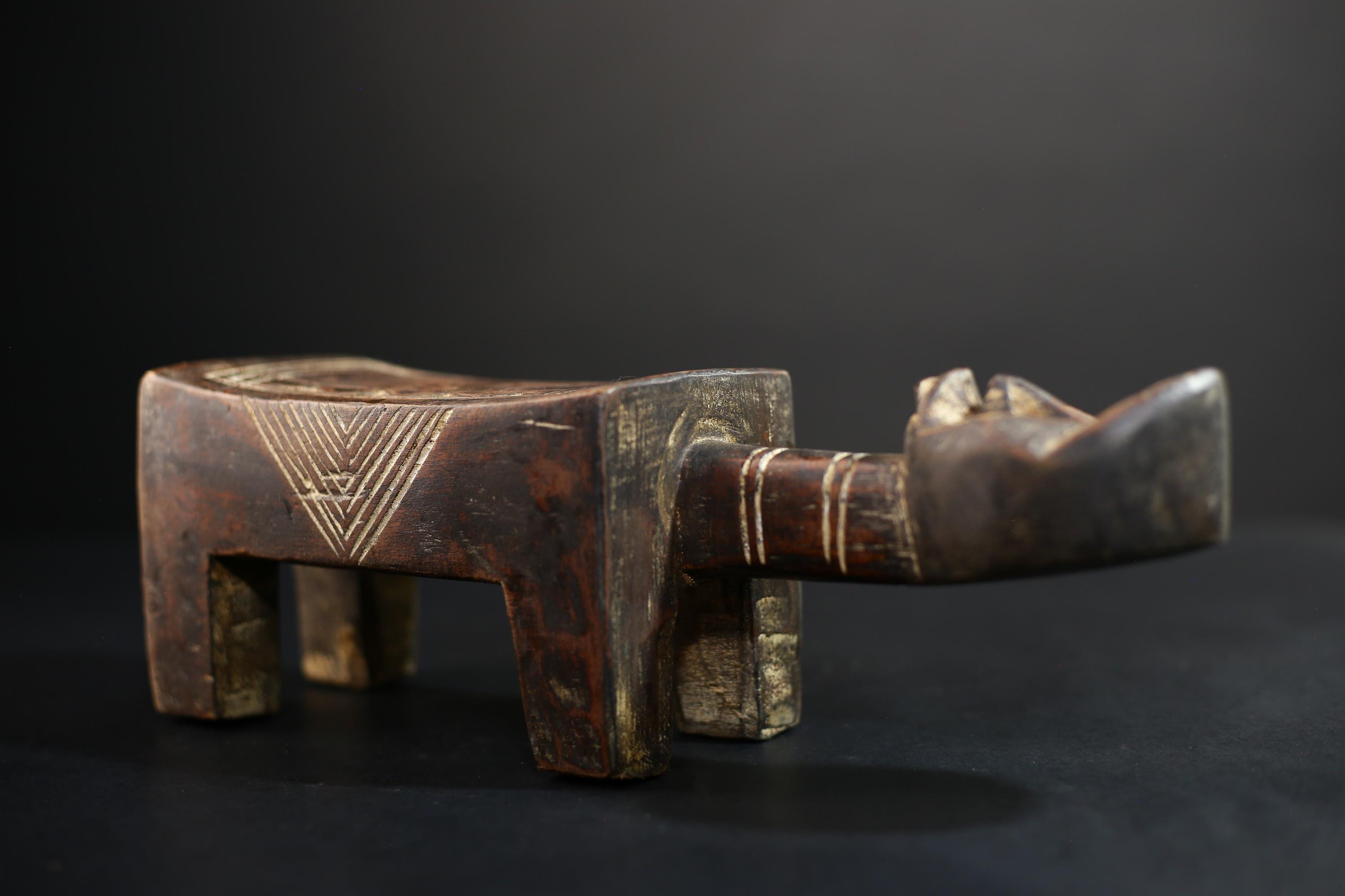 African Crafted Stool | Wooden Tribal Seat | Ethnic Home Decor Accent | Unique Handcrafted Furniture Piece | Cultural Art  -G5174