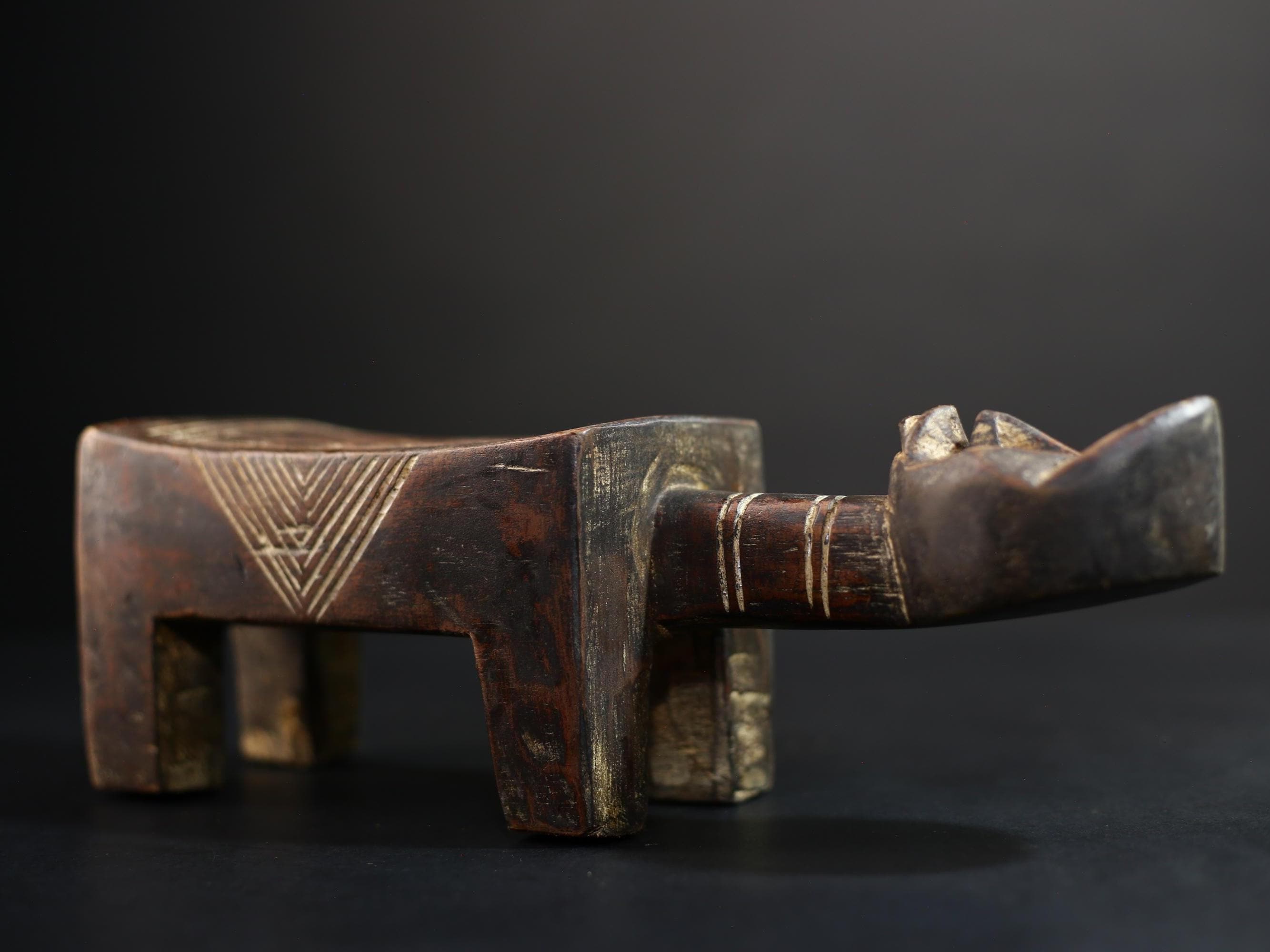 African Crafted Stool | Wooden Tribal Seat | Ethnic Home Decor Accent | Unique Handcrafted Furniture Piece | Cultural Art  -G5174