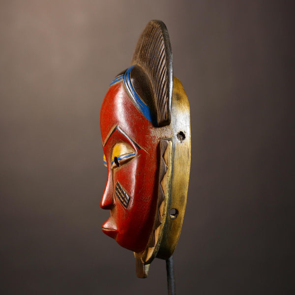 African | Vintage Mask | Red Hand-Carved | Wooden Tribal Wall Decor | Home Accent | Handmade Art | Cultural Wall Mask | Rustic Decor-G5118