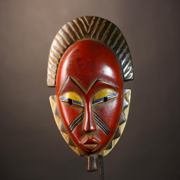 African | Vintage Mask | Red Hand-Carved Wooden Tribal Wall Decor | Home Art | Unique Gift | Cultural Decor | Rustic Wall Hanging   -G5117