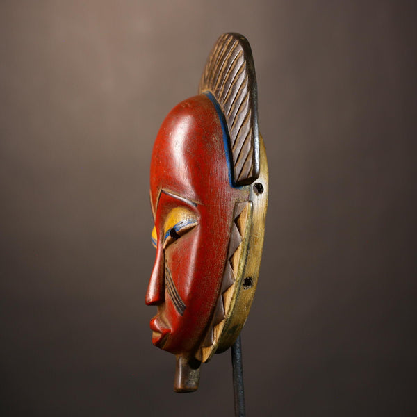 African | Vintage Mask | Red Hand-Carved Wooden Tribal Wall Decor | Home Art | Unique Gift | Cultural Decor | Rustic Wall Hanging   -G5117
