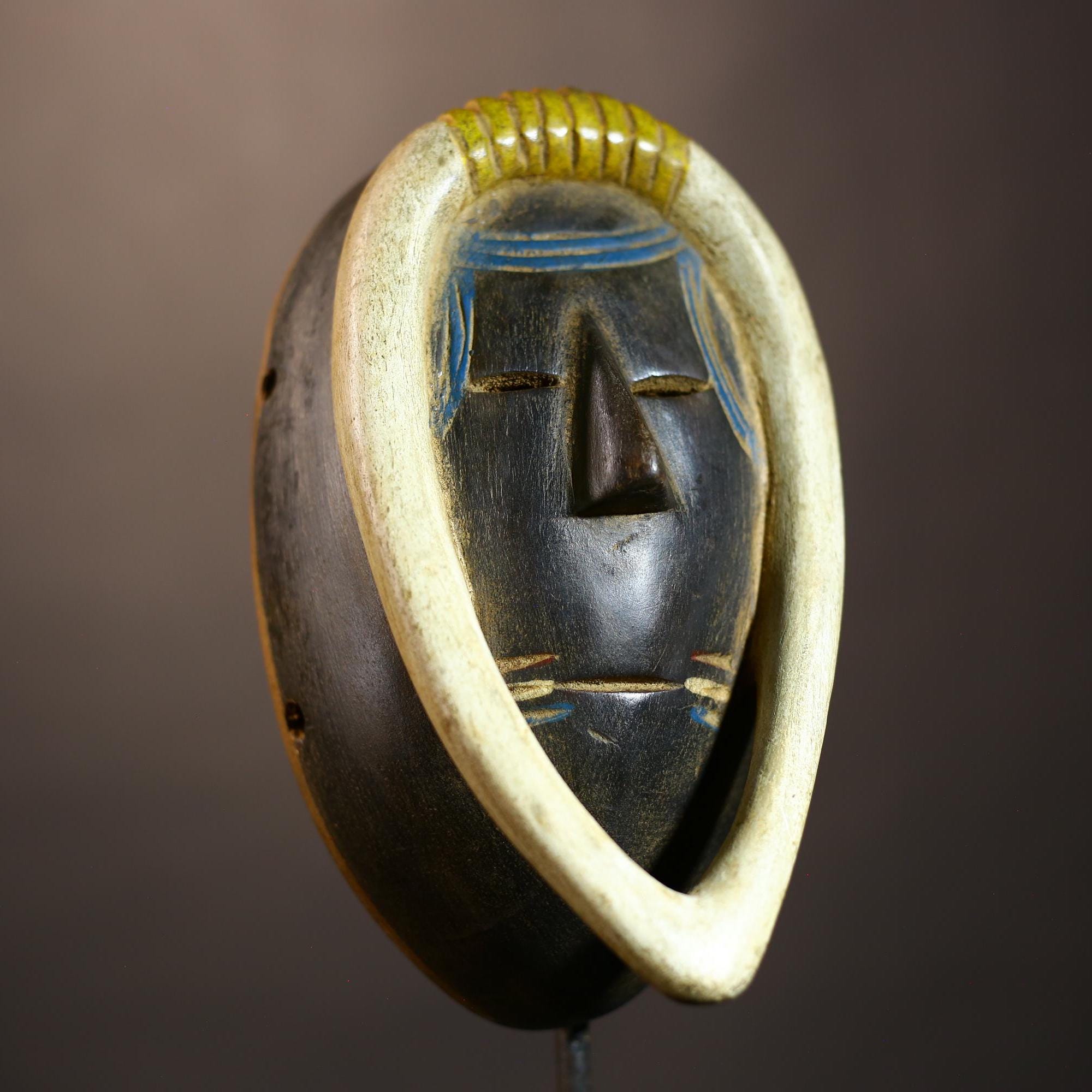 African | Vintage Mask | Hand Carved Baule Sculpture | Unique Wall Decor | Tribal Art | Cultural Accent | Rustic Home Gift  -G5112