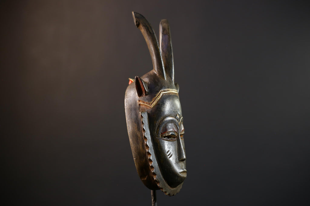 African Hand-Carved Mask | Guro Baule Wall Hanging | Unique Art Decor | Decorative Mask with Horns | Ethnic Home Decor-G5192