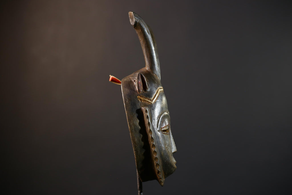 African Hand-Carved Mask | Guro Baule Wall Hanging | Unique Art Decor | Decorative Mask with Horns | Ethnic Home Decor-G5192