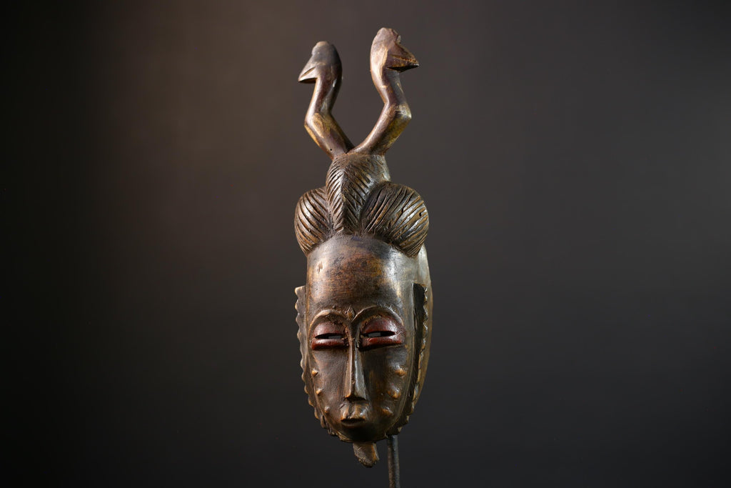 African Hand-Carved Mask | Guro Baule Wall Hanging | Art Decor with Two Birds | Unique Ethnic Home Decor | Artisan Decorative Mask-G5191