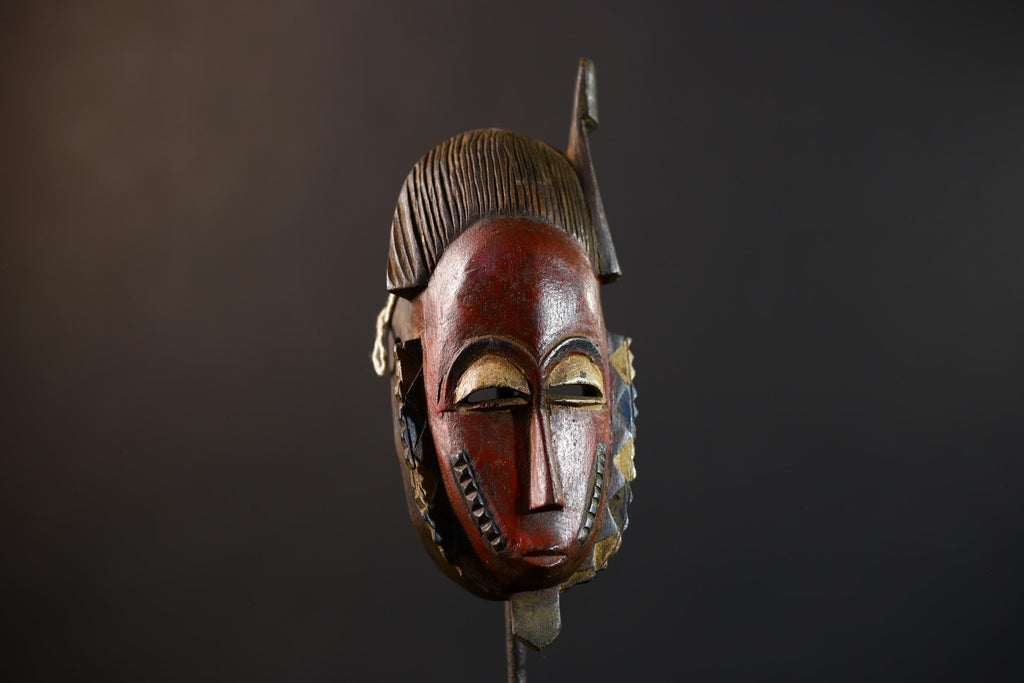 African Hand-Carved Mask | Guro Baule Red Wall Hanging | Unique Art Decor | Collectible Ethnic Home Decor | Statement Piece-G5190