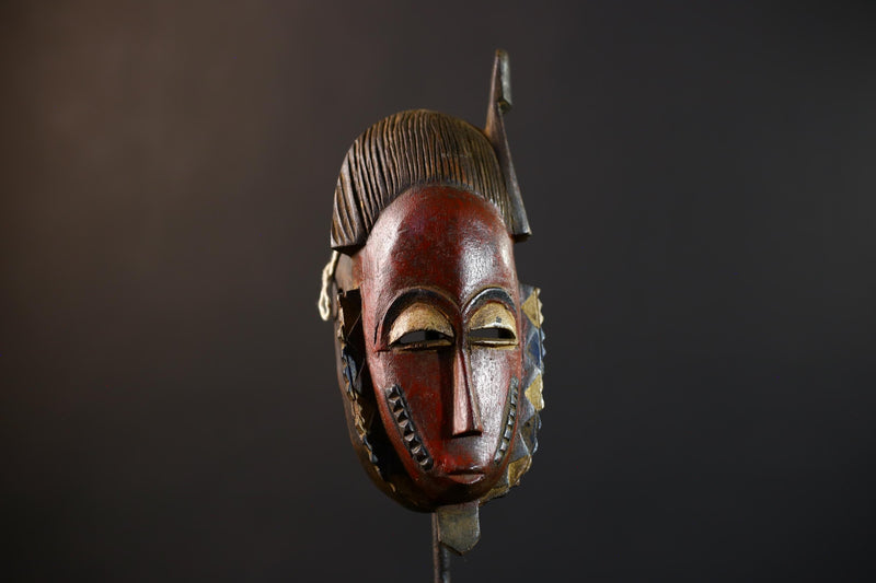African Hand-Carved Mask | Guro Baule Red Wall Hanging | Unique Art Decor | Collectible Ethnic Home Decor | Statement Piece-G5190