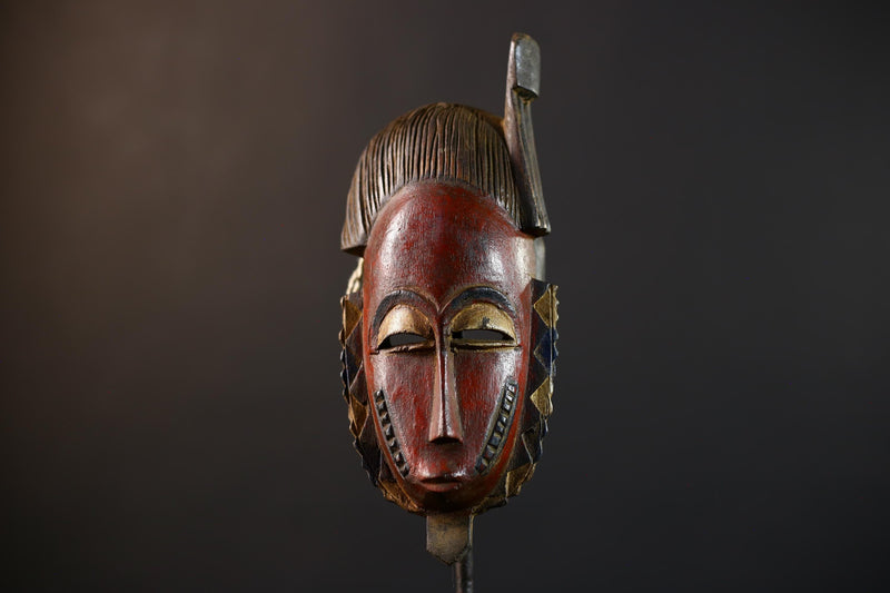African Hand-Carved Mask | Guro Baule Red Wall Hanging | Unique Art Decor | Collectible Ethnic Home Decor | Statement Piece-G5190