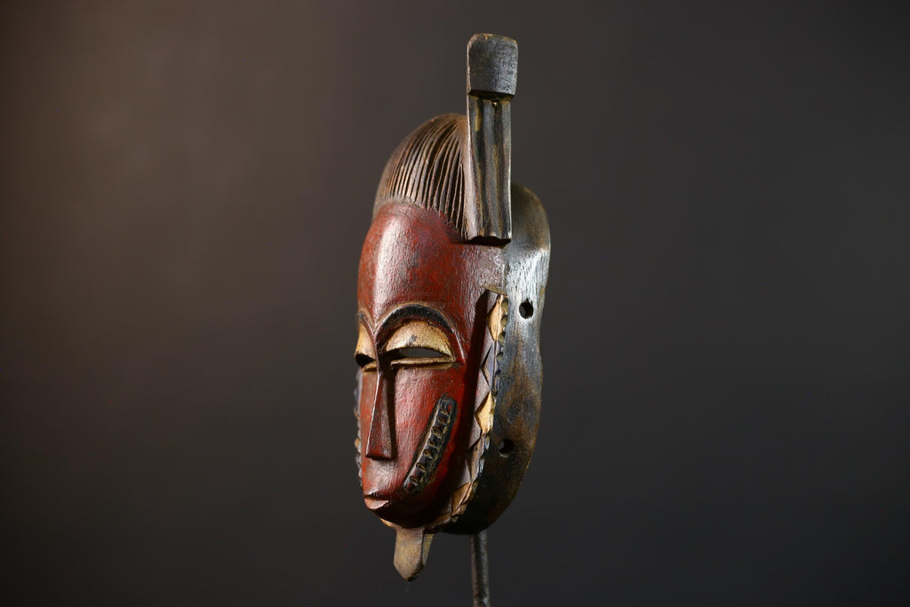 African Hand-Carved Mask | Guro Baule Red Wall Hanging | Unique Art Decor | Collectible Ethnic Home Decor | Statement Piece-G5190