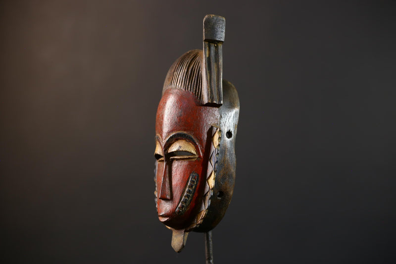 African Hand-Carved Mask | Guro Baule Red Wall Hanging | Unique Art Decor | Collectible Ethnic Home Decor | Statement Piece-G5190