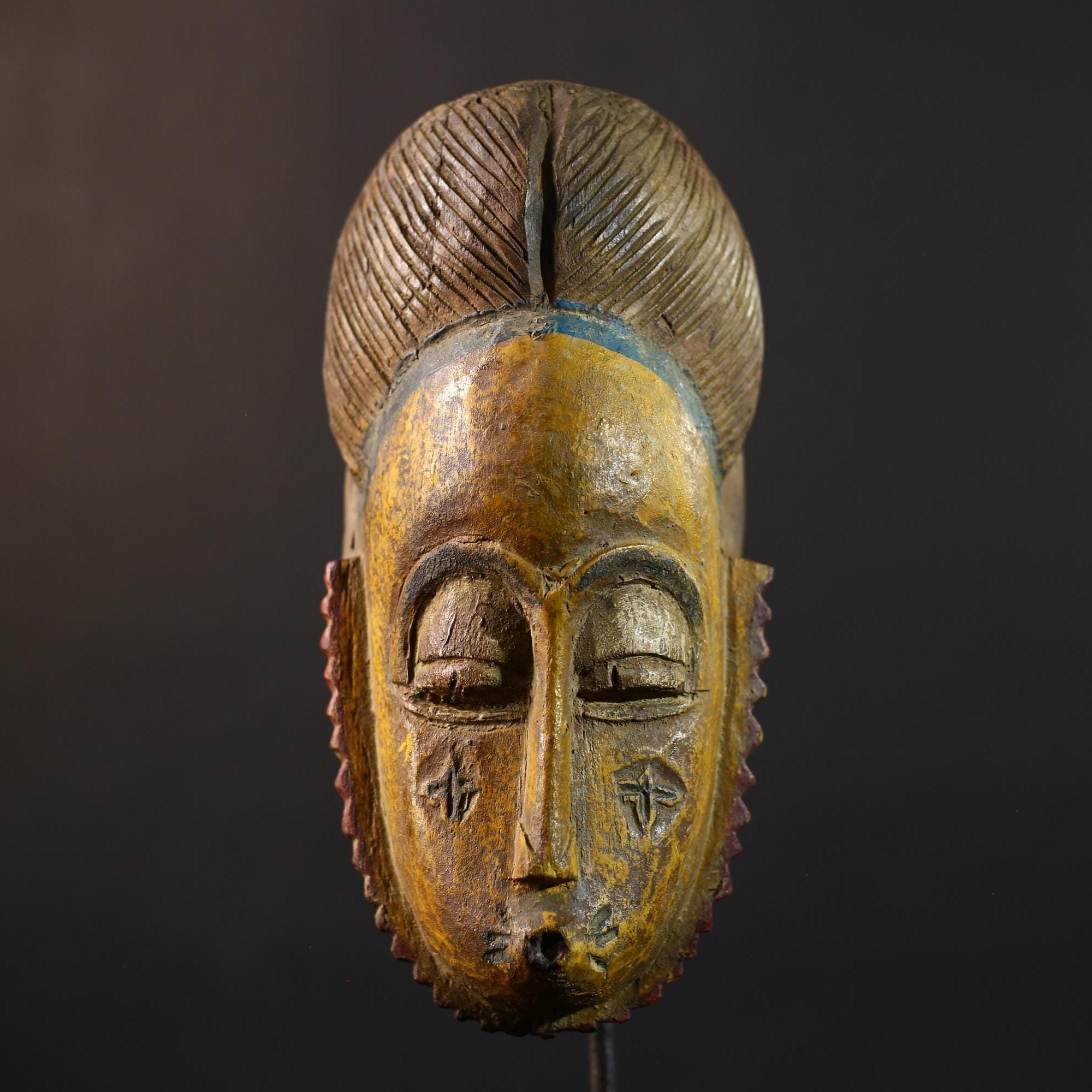 African Mask | Hand Carved Guro | Baule Wall Hanging Art | Collector's Item | Unique Decor-G5186