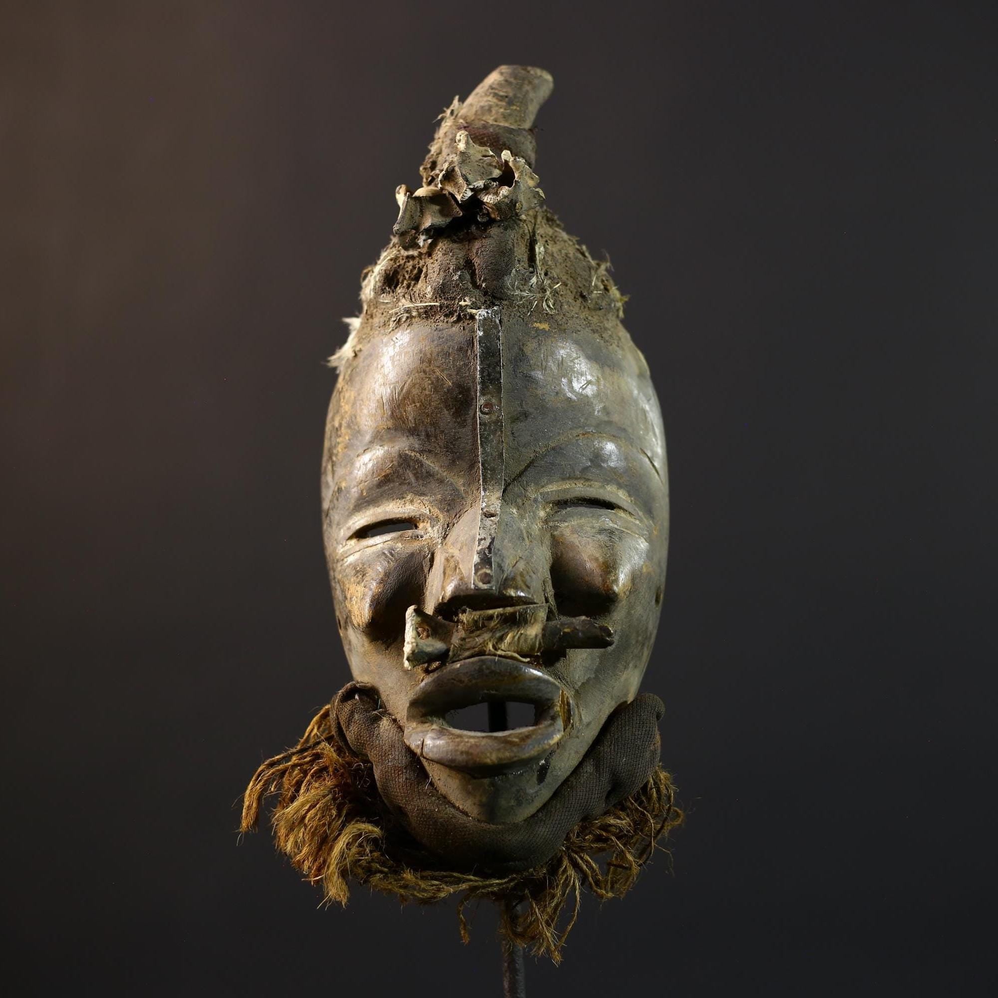 African Vintage Dan Mask | Antique Shells | Wood Wall Decor | Unique Art | Handcrafted Home Decor | Ethnic Wall Art-G5185