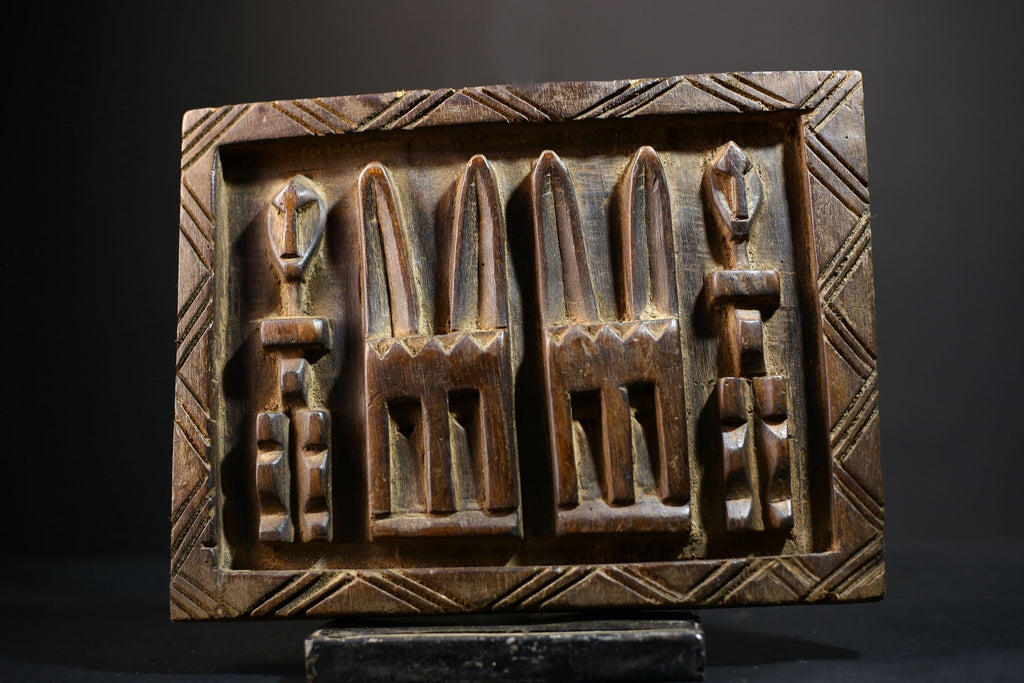 African Granary Door Art | Unique Wooden Decor with Rabbits | Tribal Home Accent | Handcrafted Ethnic Art-G5200
