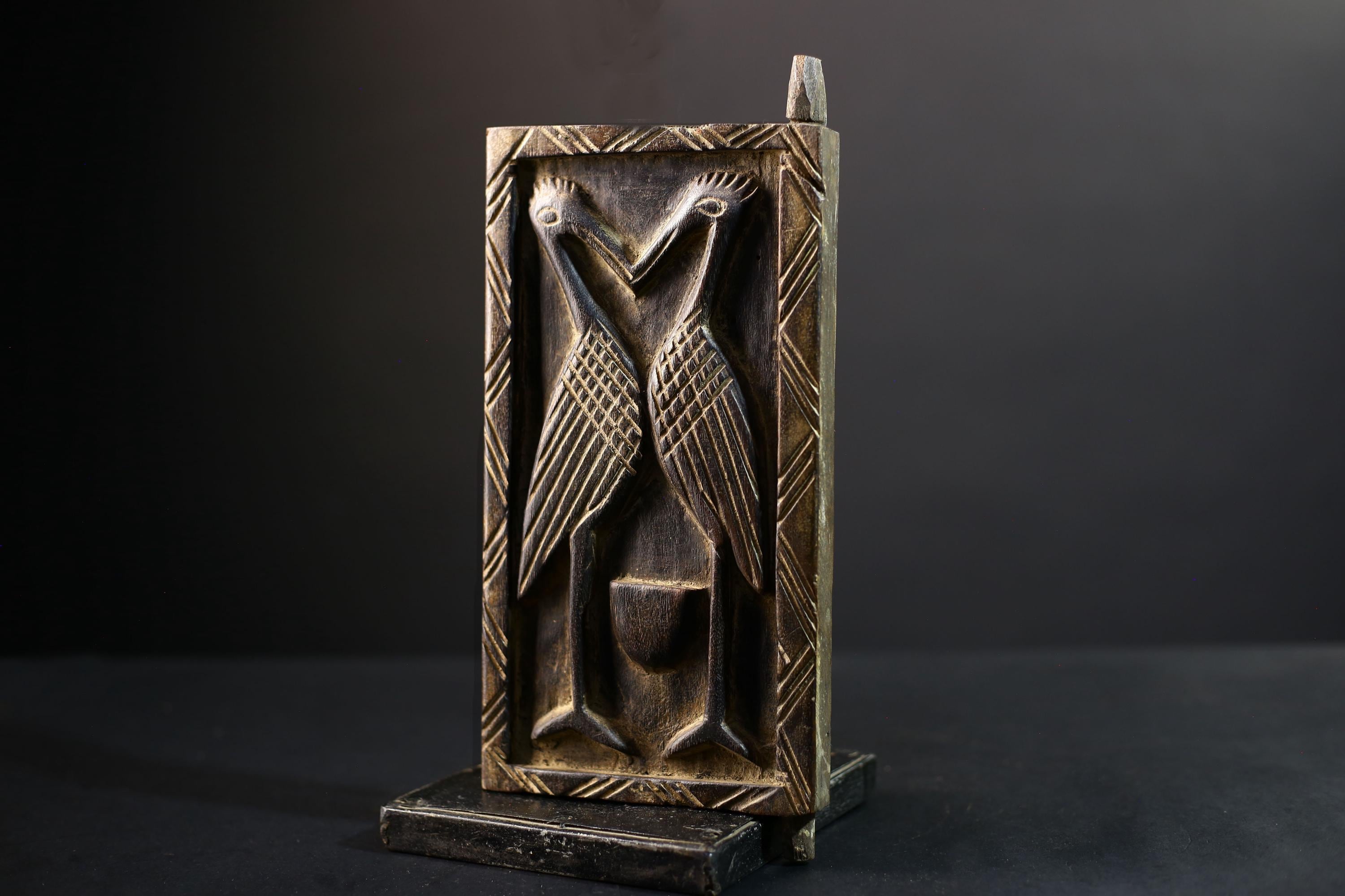 African Granary Door | Unique Two Birds Wooden Wall Art | Antique Decor | Handcrafted Home Accent-G5197