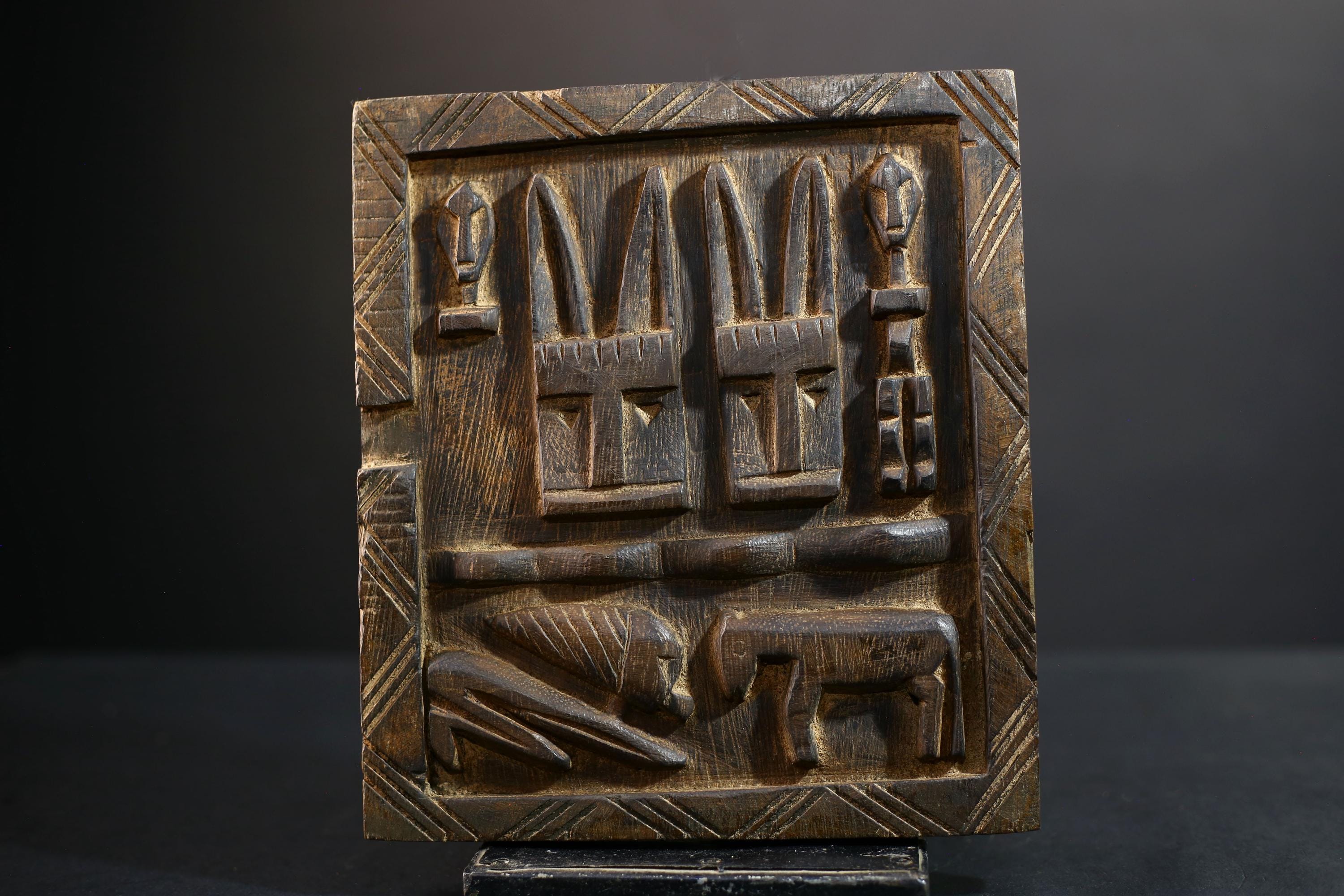 African Granary Door | Unique Rustic Wooden Wall Art | Antique Decor Sculpture | Handcrafted Home Accent-G5196