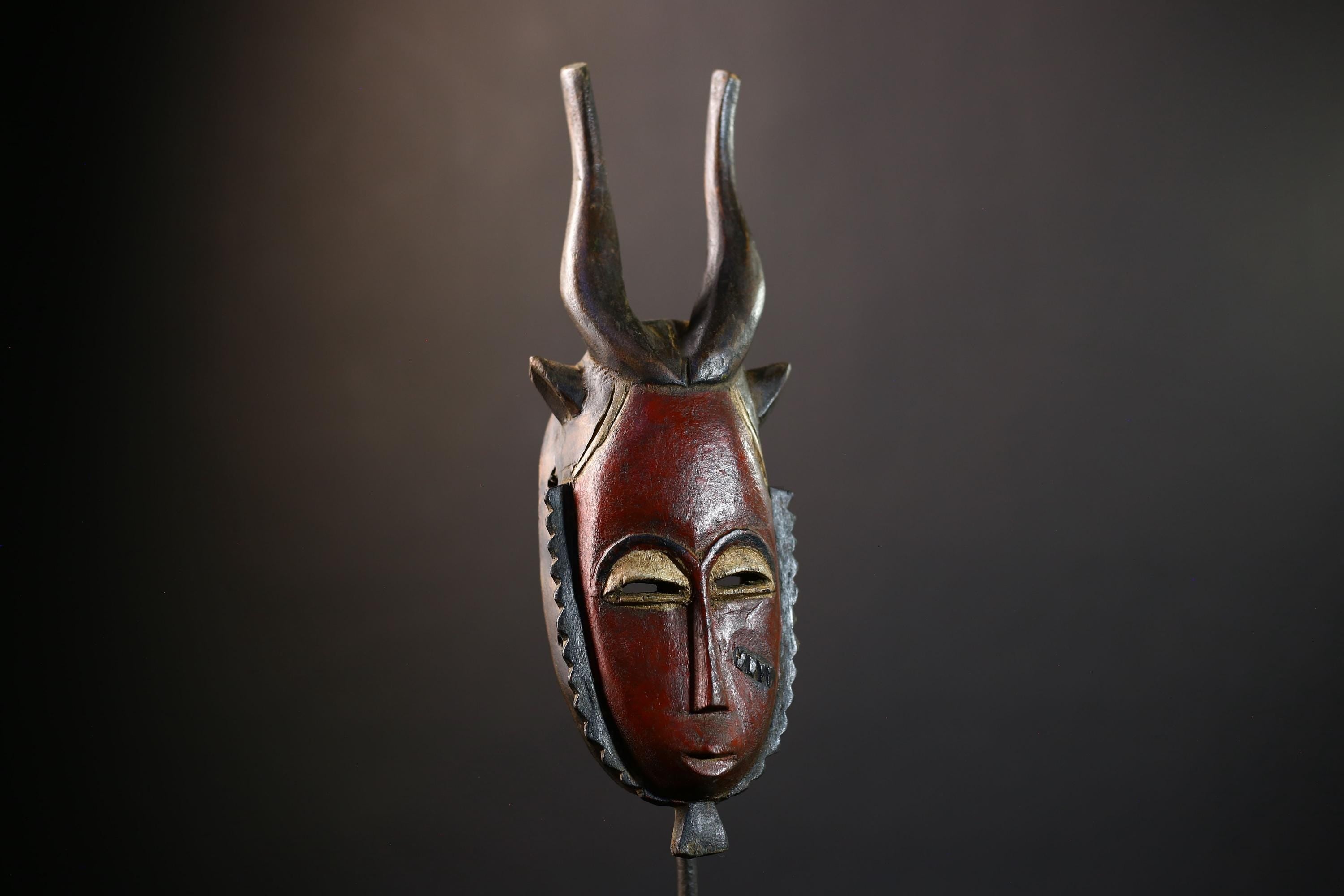African Red Vintage Hand Carved Wooden Mask | Baule Tribal Wall Art | Unique Home Decor | Ethnic Accent Piece-G5203