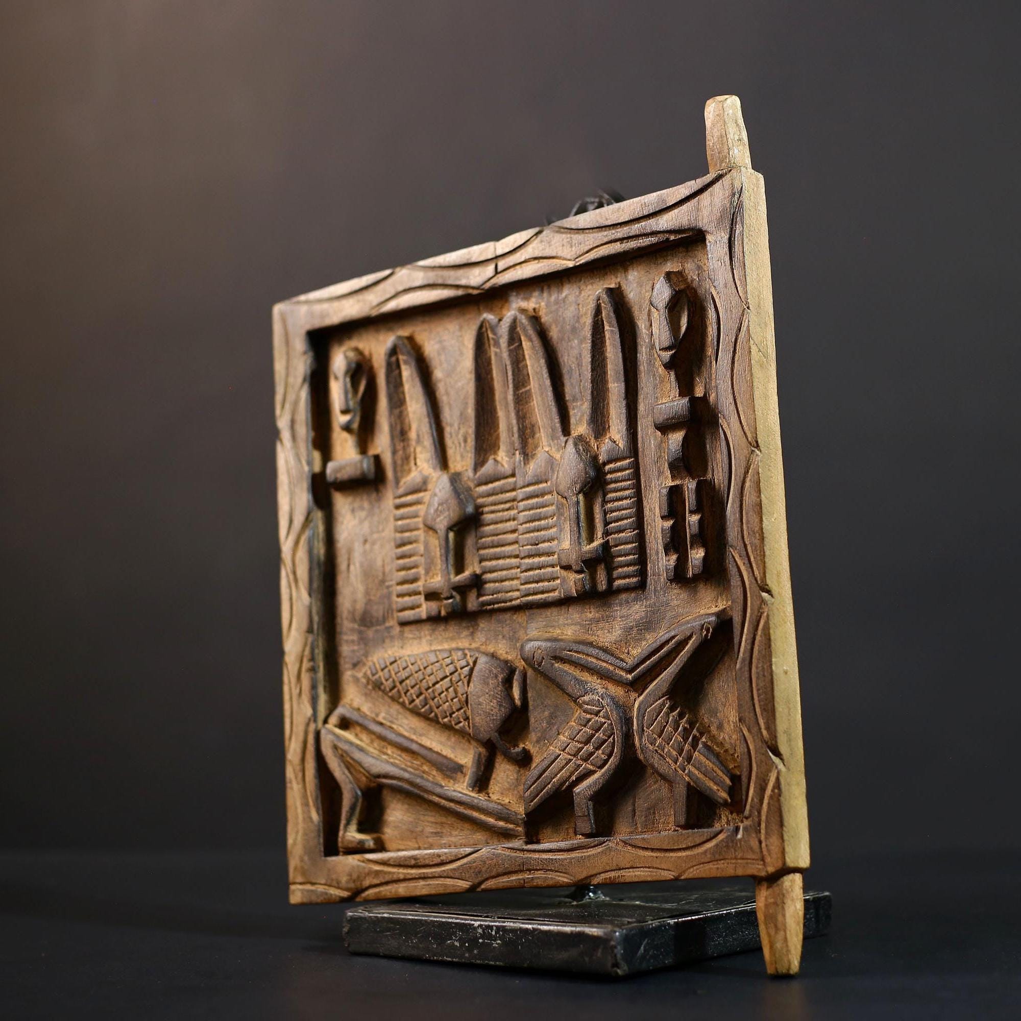 African Granary Door Vintage primitive art Carved Wood Wall Art Unique Decor - G5209
