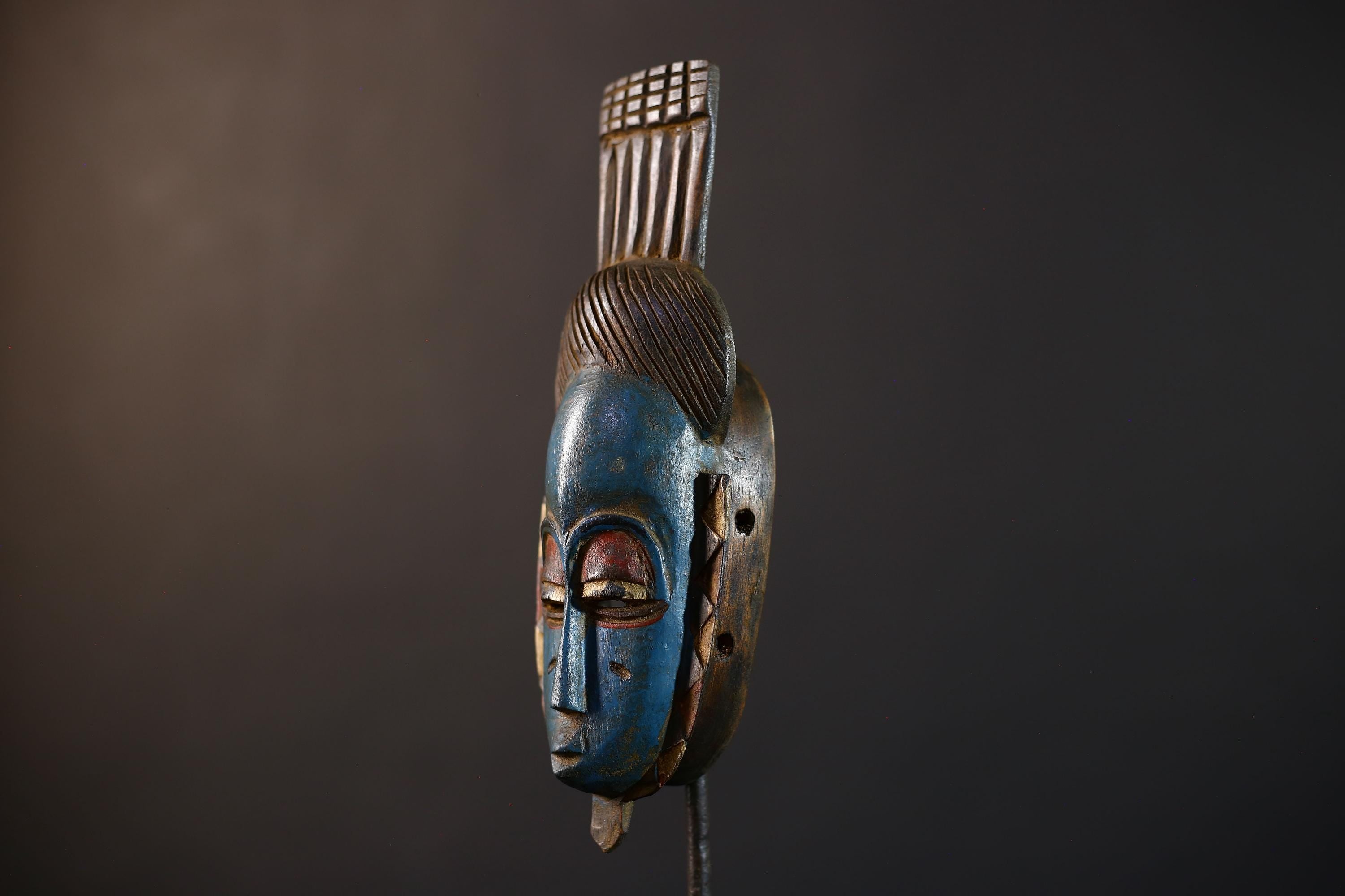 African Tribal Mask Wall Hanging  Stunning Blue Guro Decor Artisan Crafted Home Accent -G5223