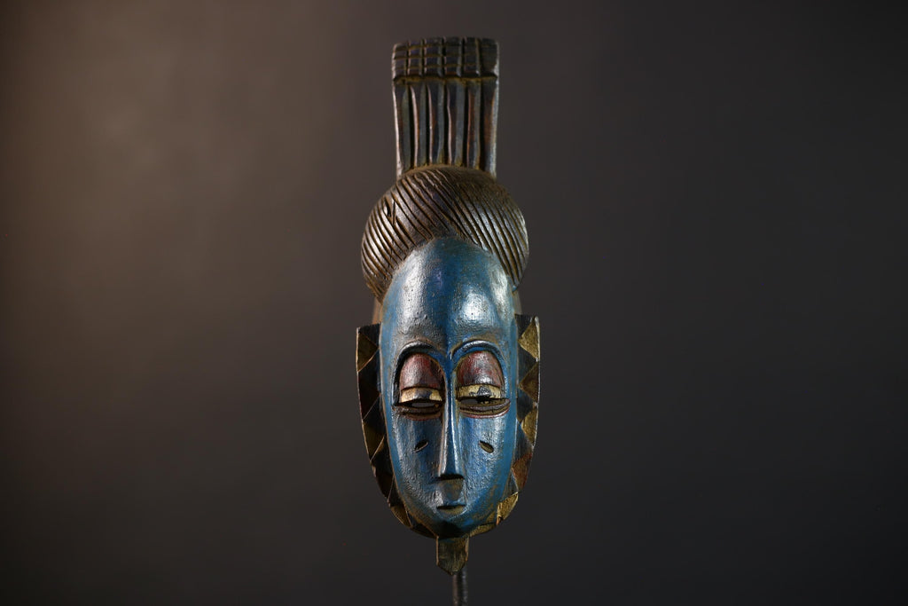 African Tribal Mask Wall Hanging  Stunning Blue Guro Decor Artisan Crafted Home Accent -G5223