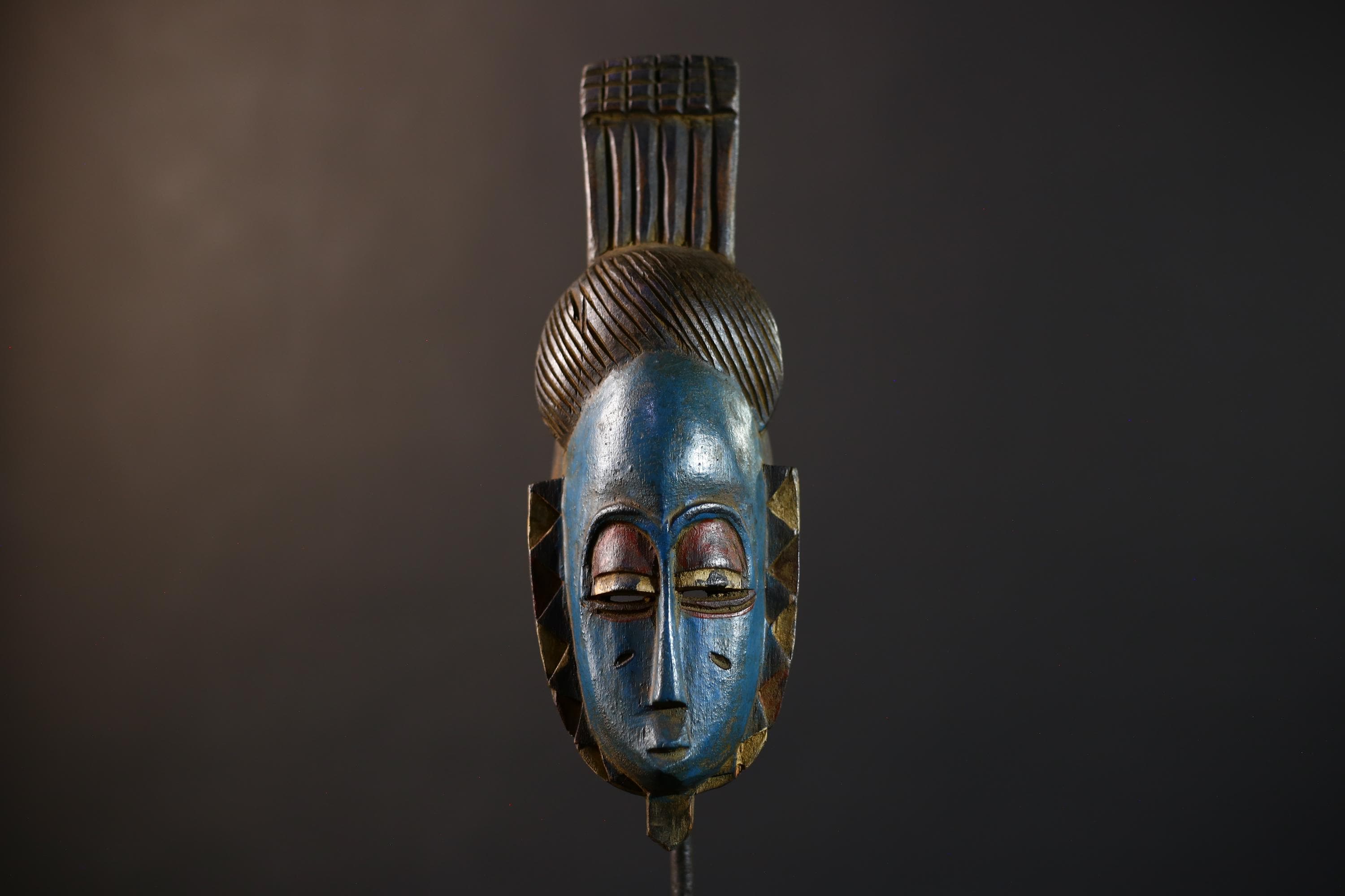 African Tribal Mask Wall Hanging  Stunning Blue Guro Decor Artisan Crafted Home Accent -G5223