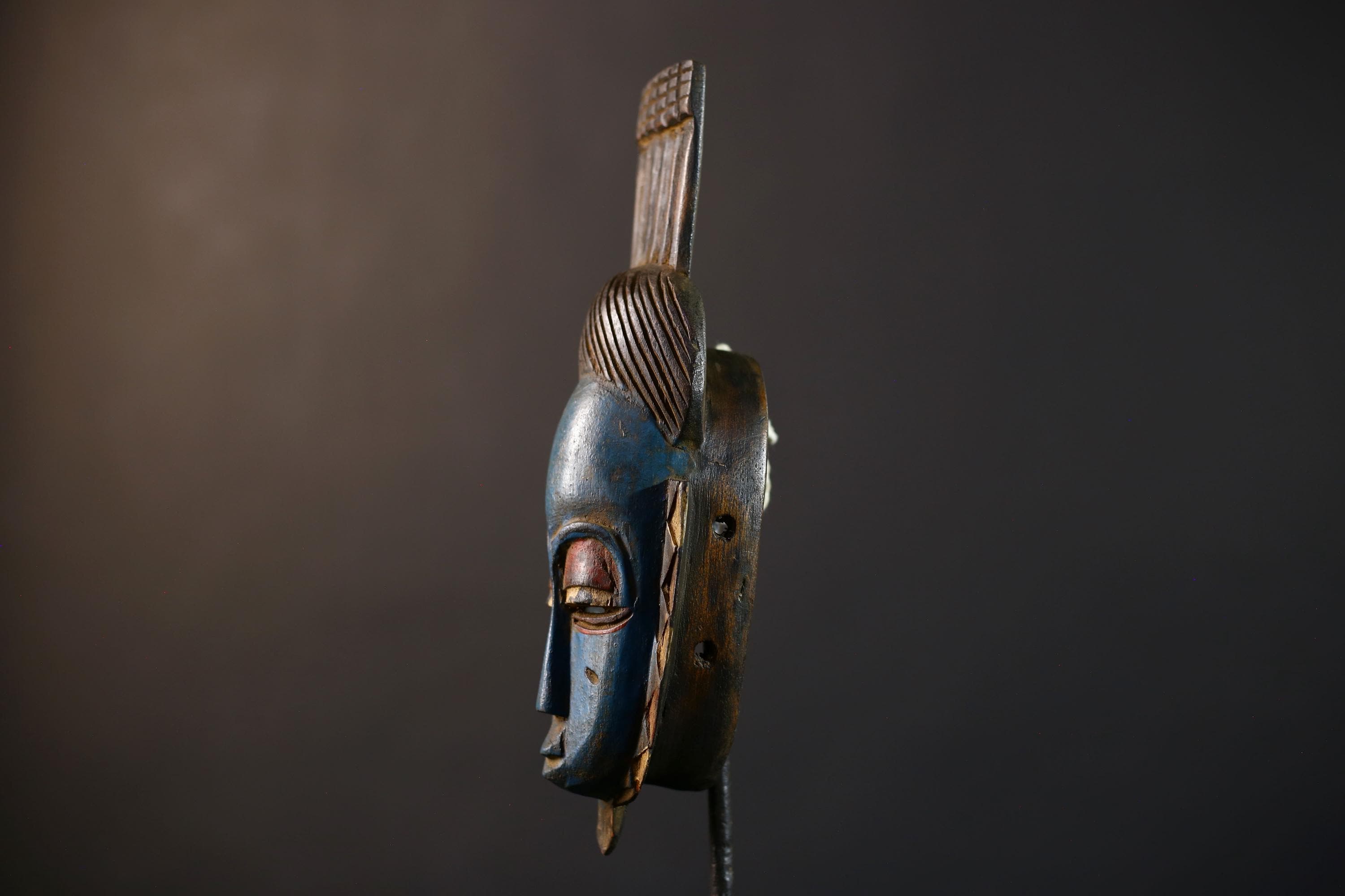 African Tribal Mask Wall Hanging  Stunning Blue Guro Decor Artisan Crafted Home Accent -G5223