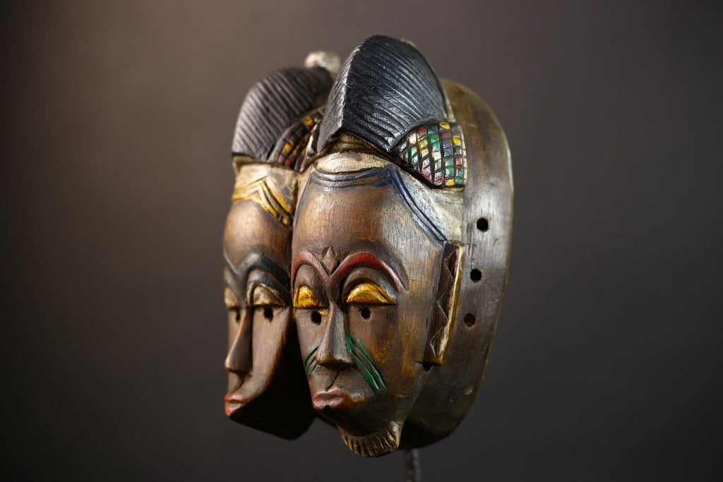 African Guro Mask | Handcrafted | Unique Wall Art | Two Faces | Wooden Decor | Artistic Home Accent-G5218
